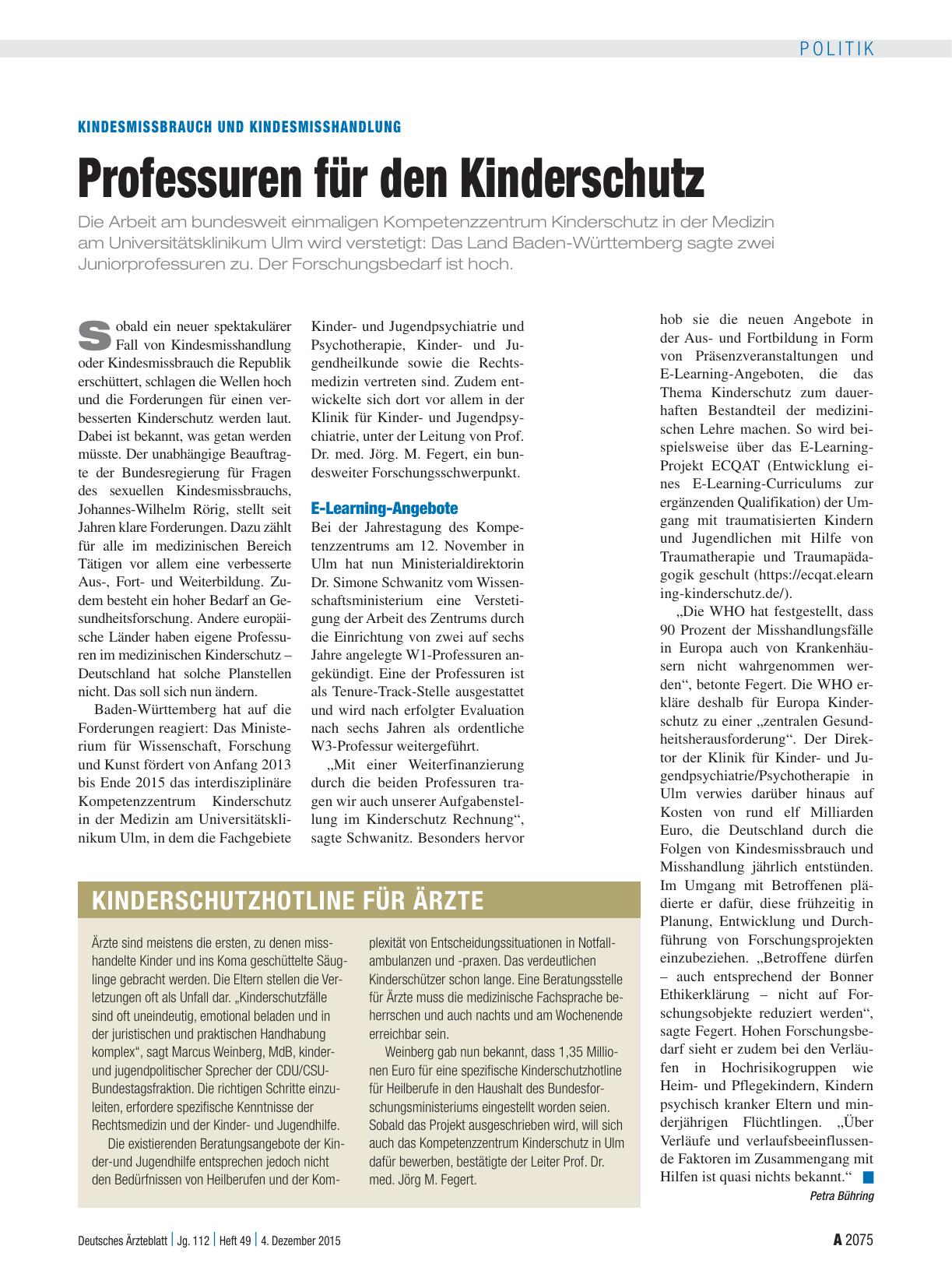 Vorschauseite 1: Kindesmissbrauch und Kindesmisshandlung: Professuren für den Kinderschutz