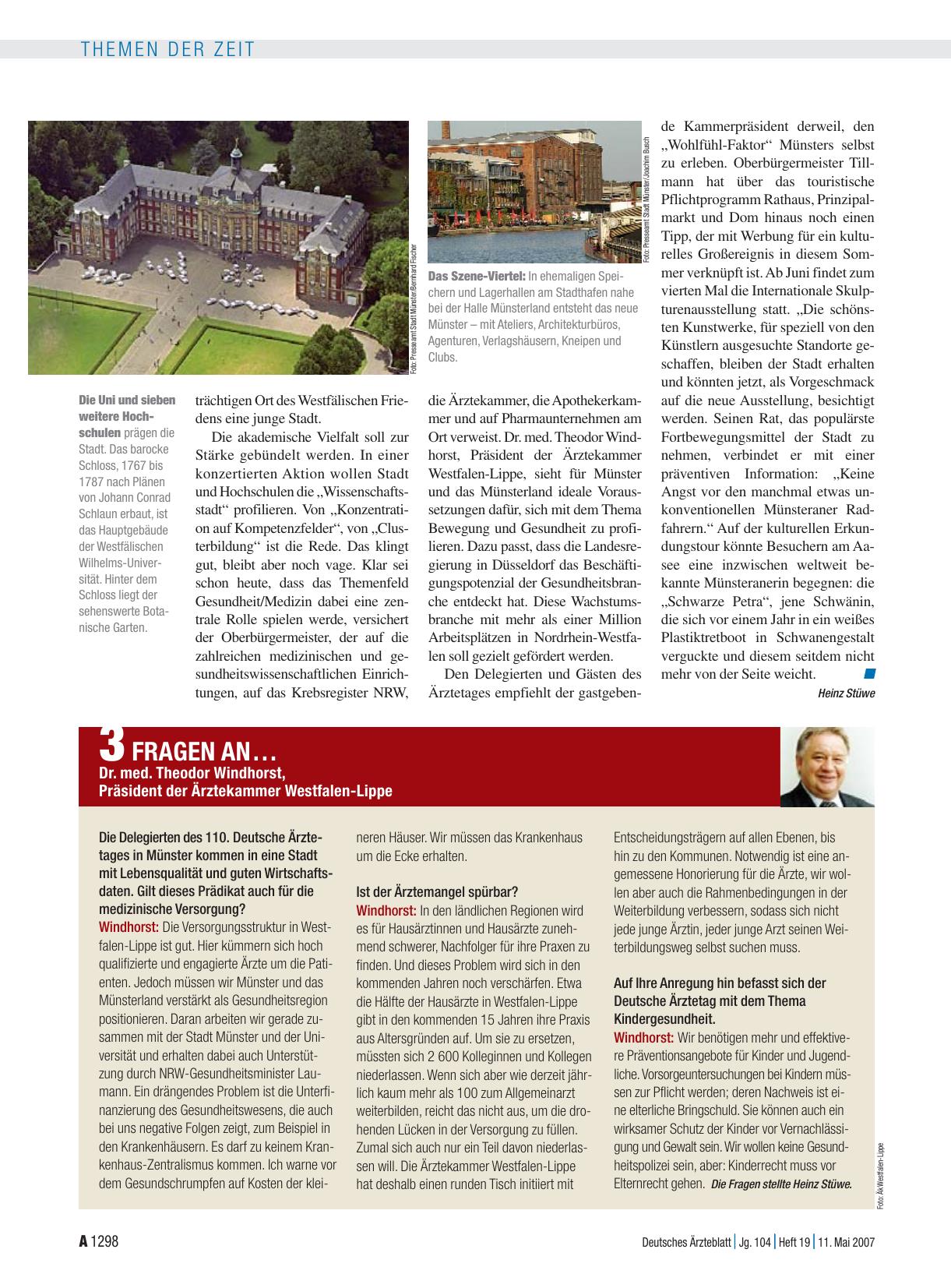 Vorschauseite 1: 3 Fragen an… Dr. med. Theodor Windhorst, Präsident der Ärztekammer Westfalen-Lippe
