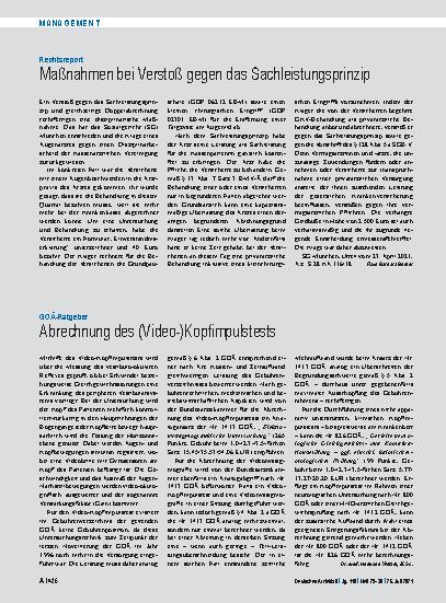 Vorschauseite 1: GOÄ-Ratgeber: Abrechnung des (Video-)Kopfimpulstests