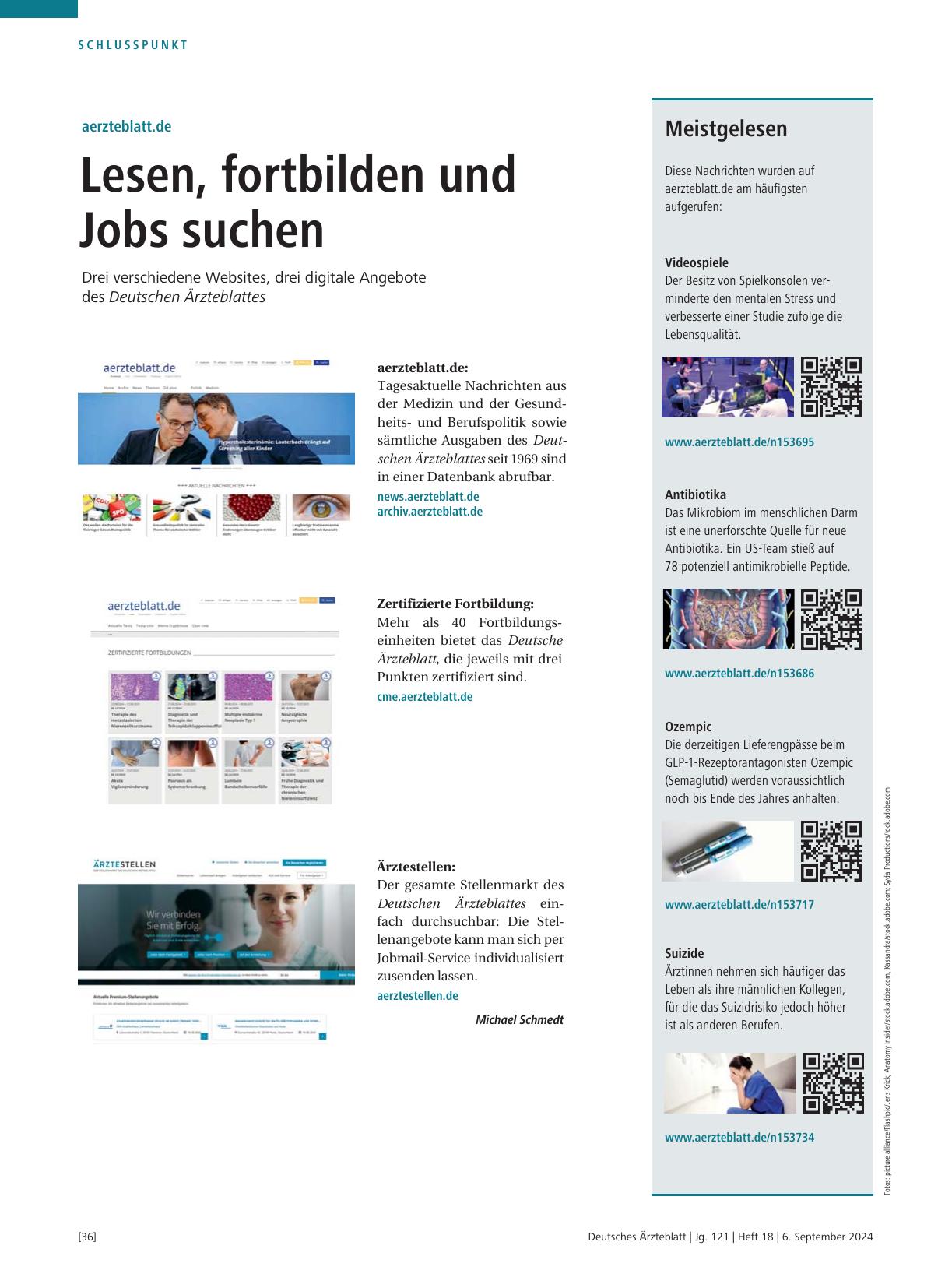 Vorschauseite 1: Ärzteblatt.de: Lesen, fortbilden und Jobs suchen