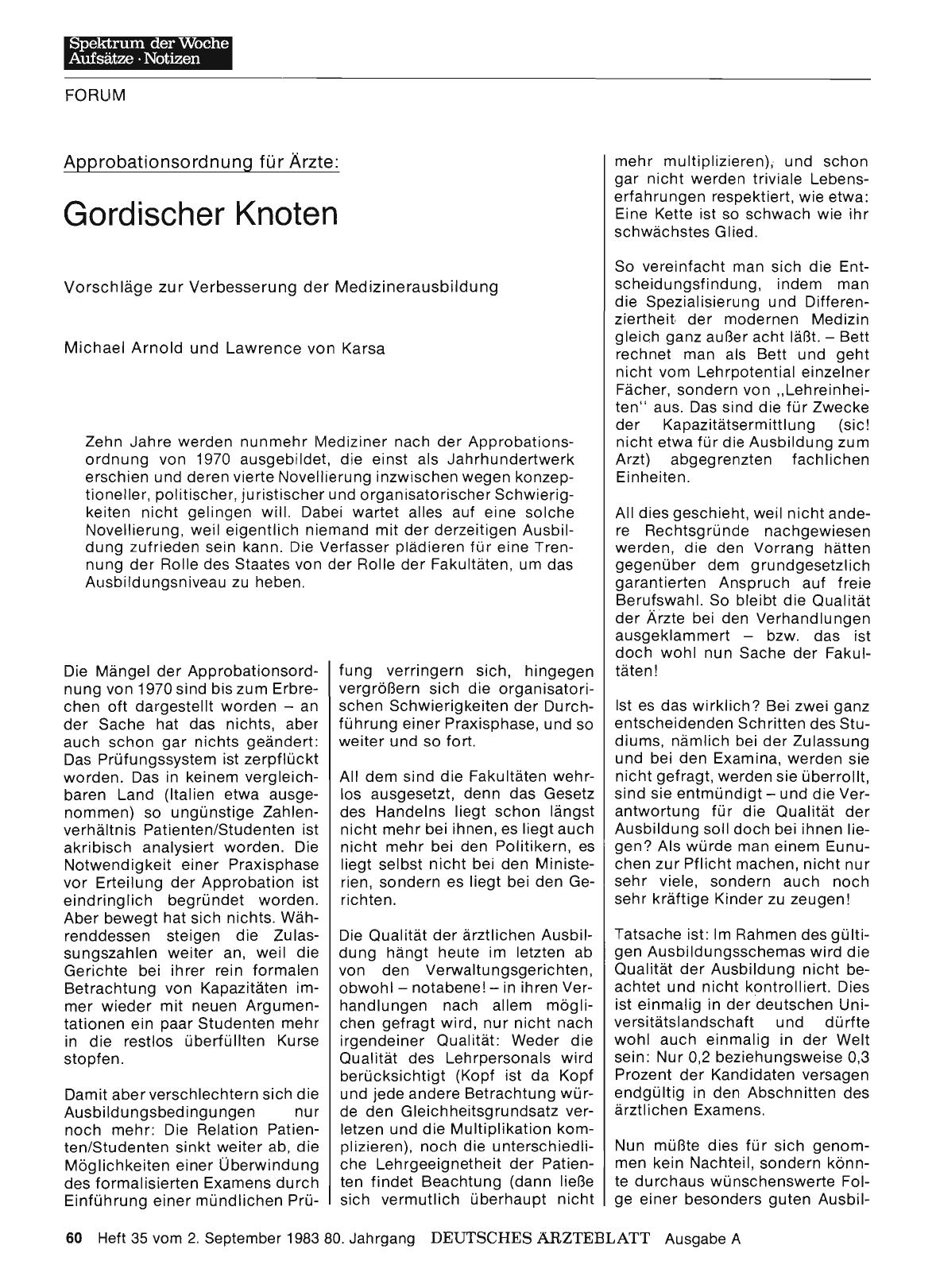 Vorschauseite 1: Approbationsordnung für Ärzte: Gordischer Knoten: Vorschläge zur Verbesserung der Medizinerausbildung