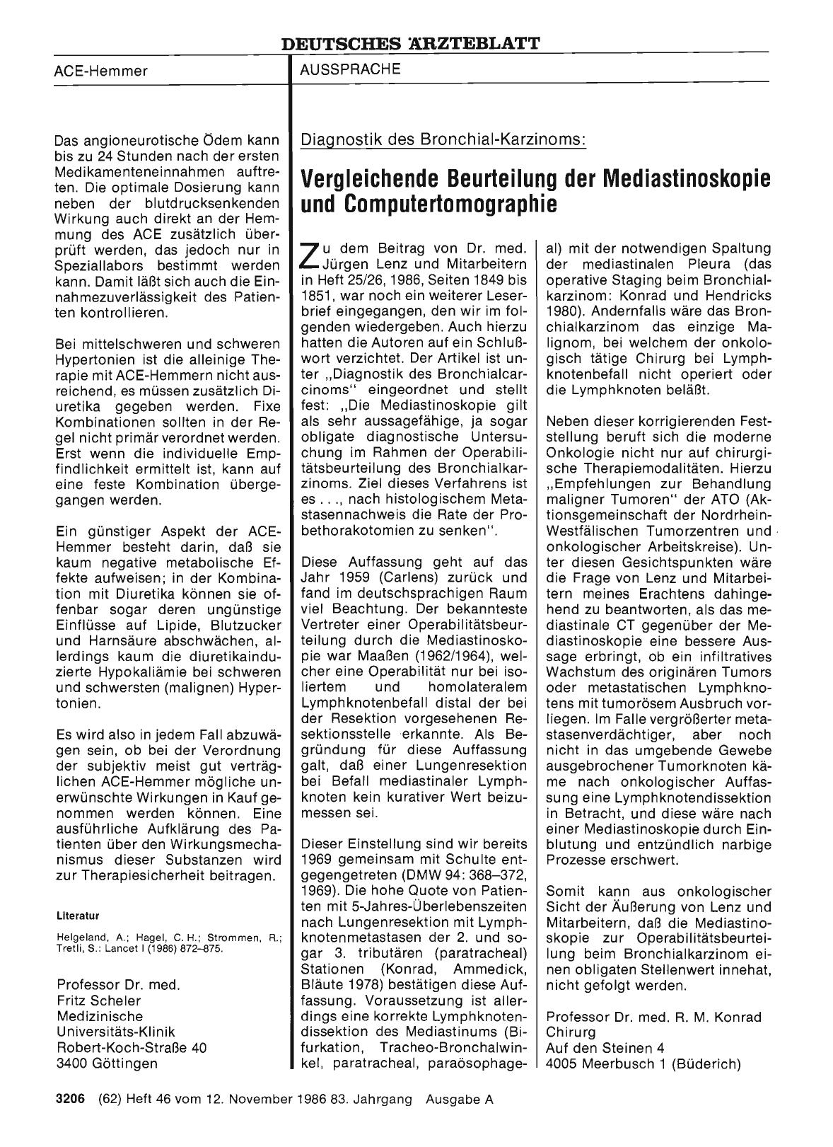 Vorschauseite 1: Diagnostik des Bronchial-Karzinoms: Vergleichende Beurteilung der Mediastinoskopie und Computertomographie