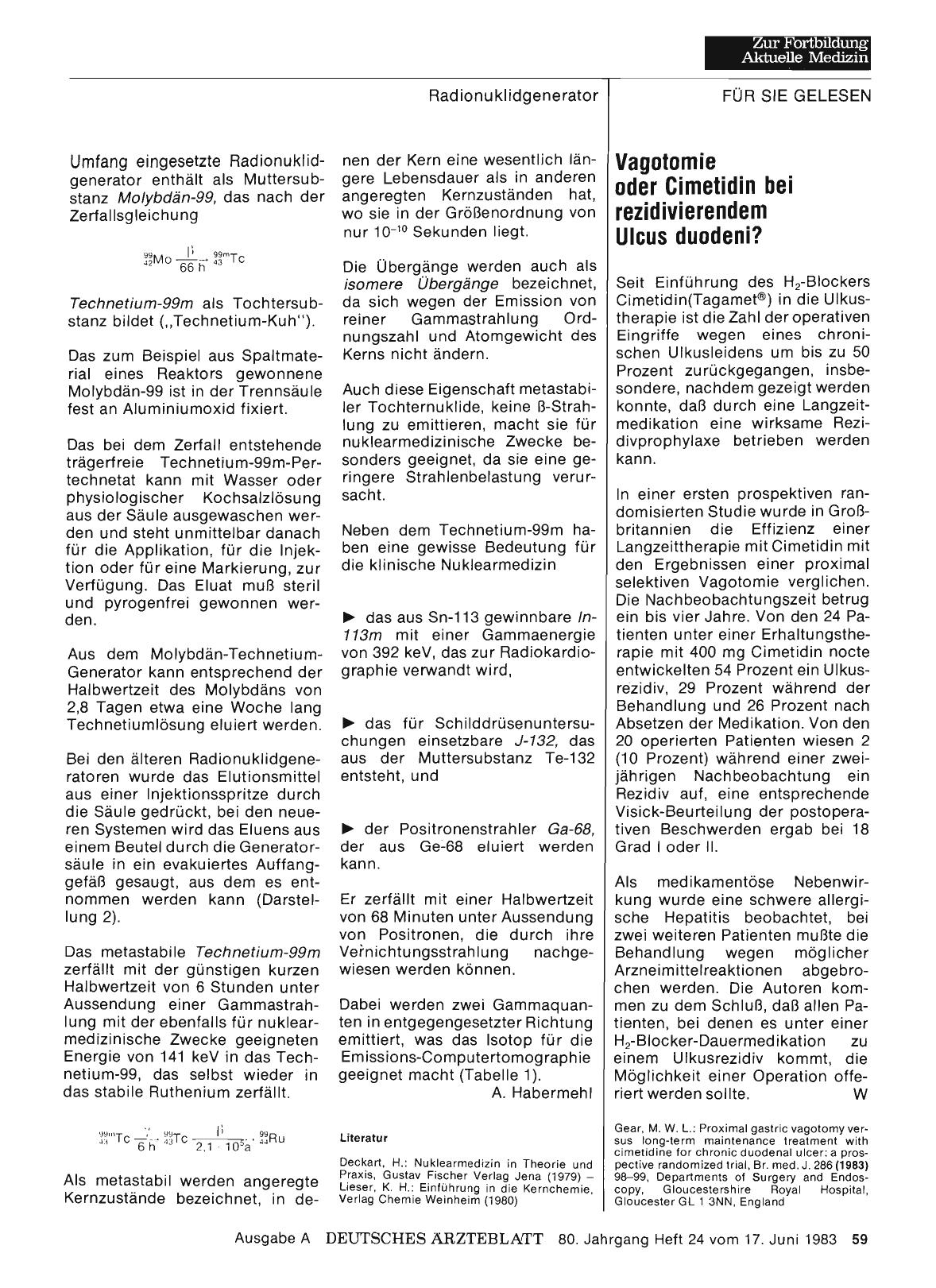 Vorschauseite 1: Vagotomie oder Cimetidin bei rezidivierendem Ulcus duodeni?