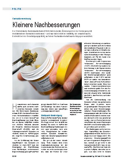 Vorschauseite 1: Cannabisverordnung: Kleinere Nachbesserungen