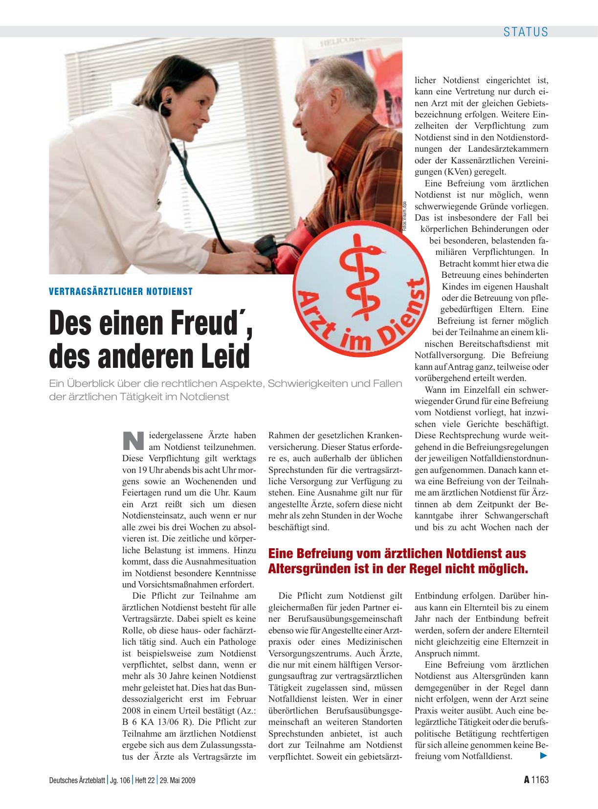 Vorschauseite 1: Vertragsärztlicher Notdienst: Des einen Freud´, des anderen Leid