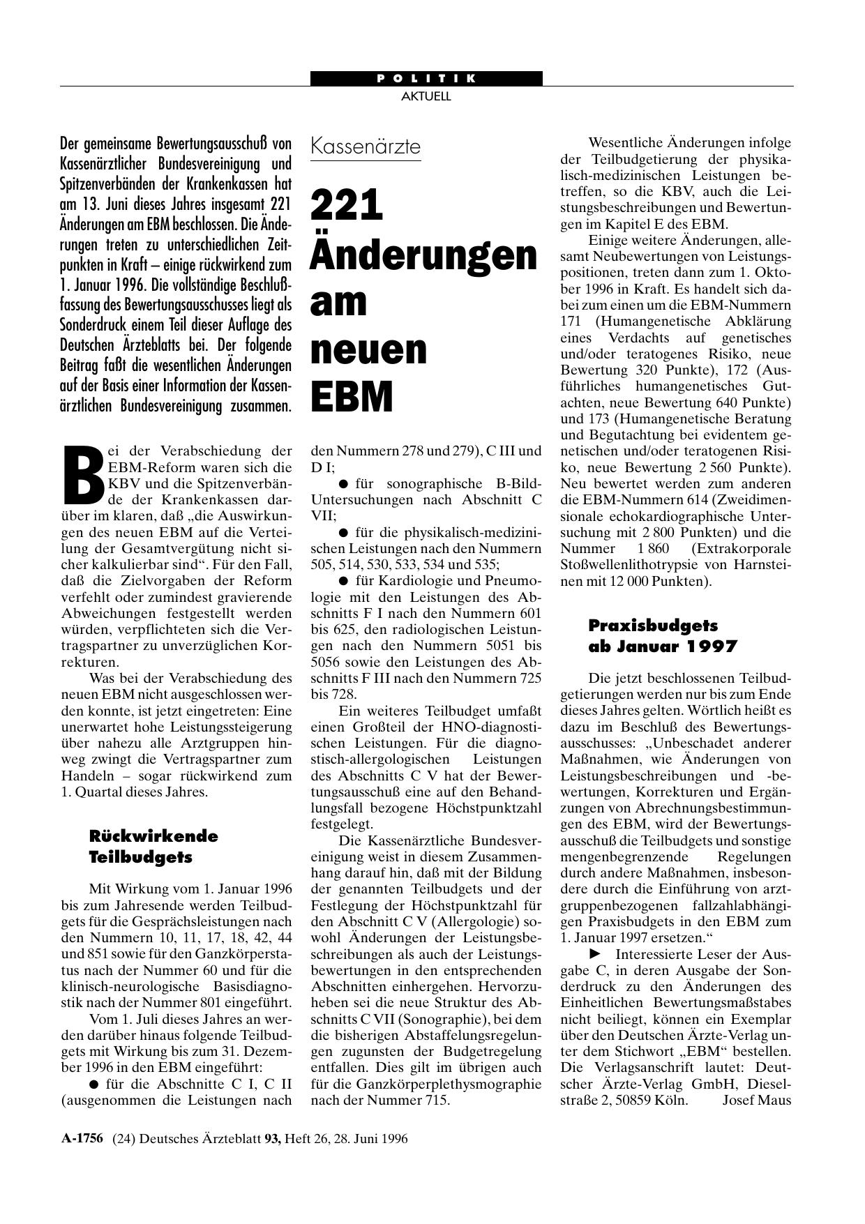 Vorschauseite 1: Kassenärzte: 221 Änderungen am neuen EBM