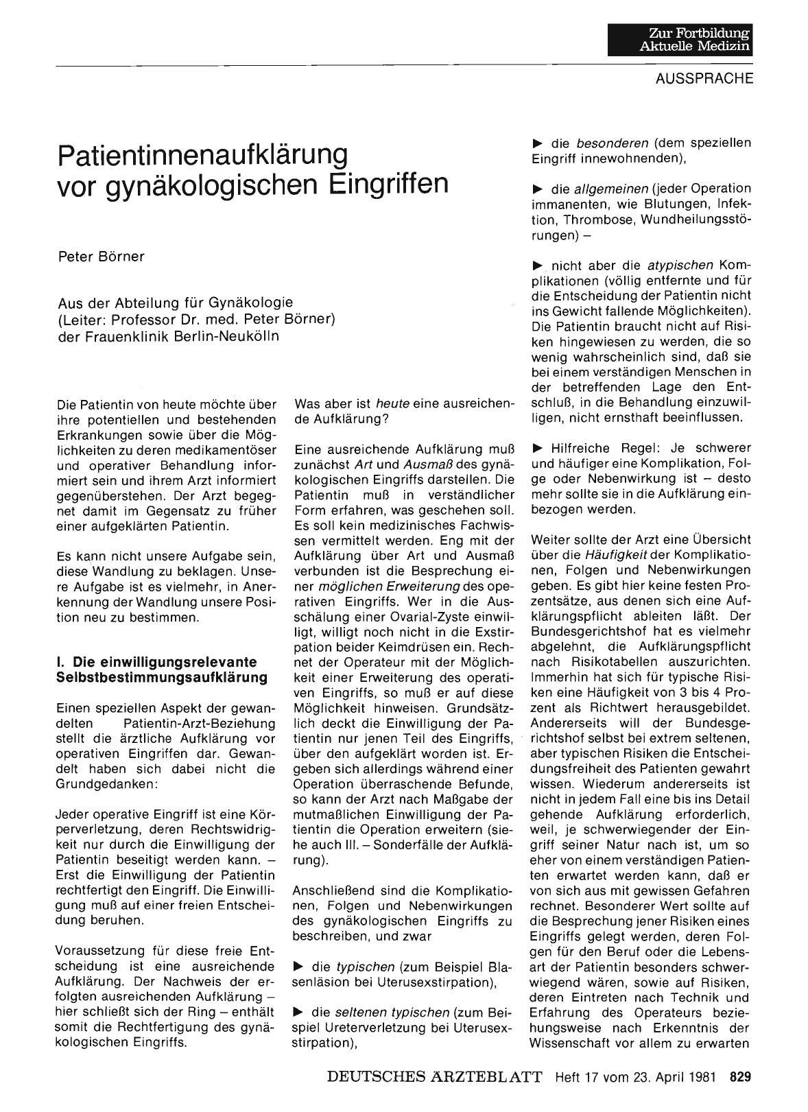 Vorschauseite 1: Patientinnenaufklärung vor gynäkologischen Eingriffen