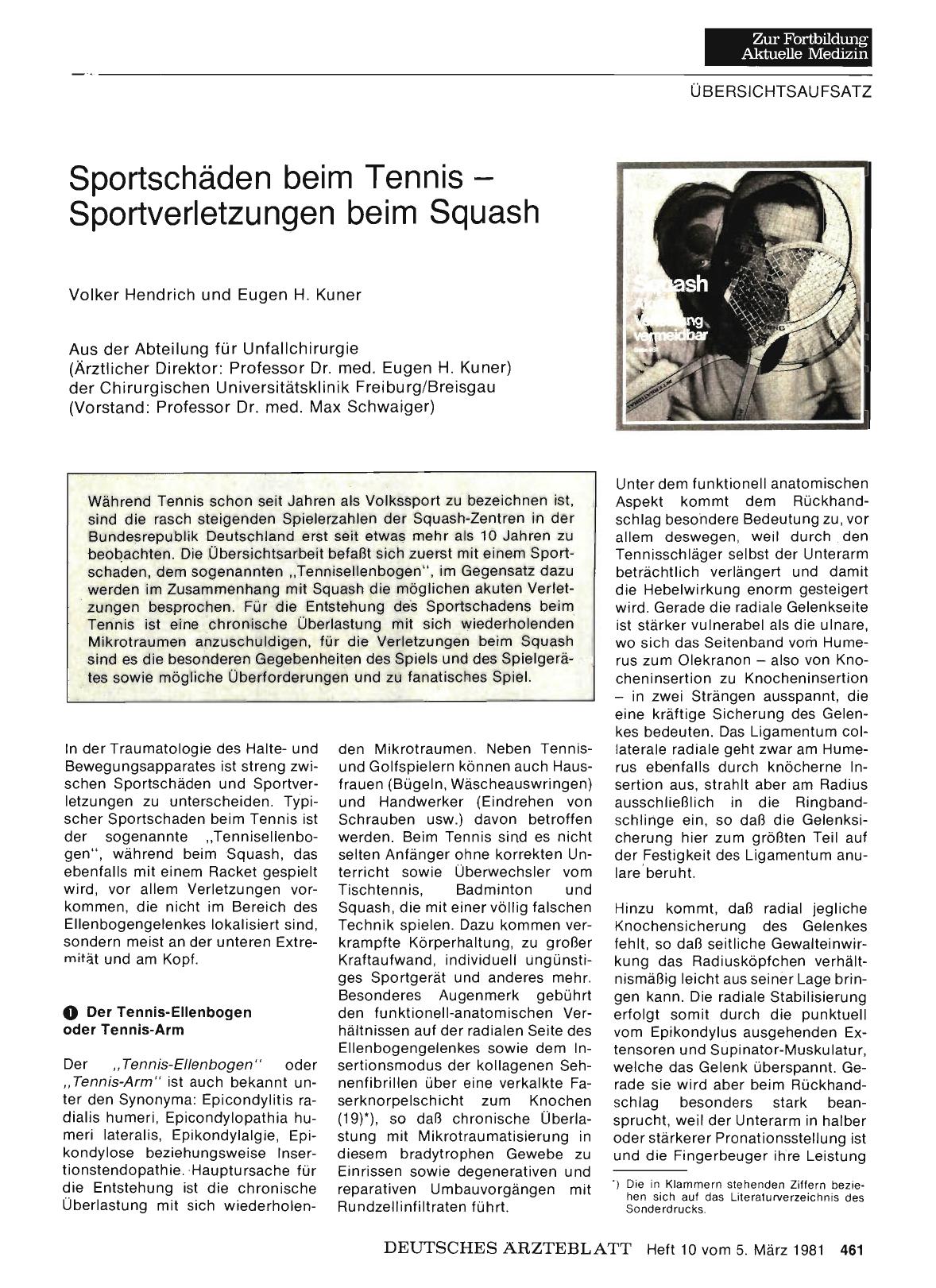Vorschauseite 1: Sportschäden beim Tennis — Sportverletzungen beim Squash