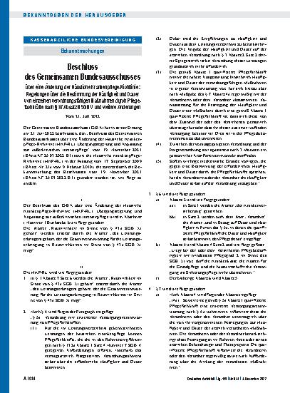 Vorschauseite 1: Beschluss des Gemeinsamen Bundesausschusses über eine Änderung der Häusliche Krankenpflege-Richtlinie
