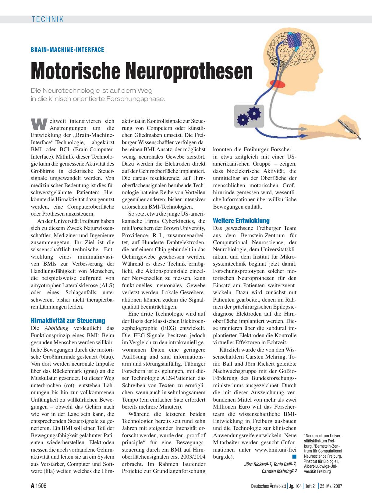 Vorschauseite 1: Brain-Machine-Interface: Motorische Neuroprothesen