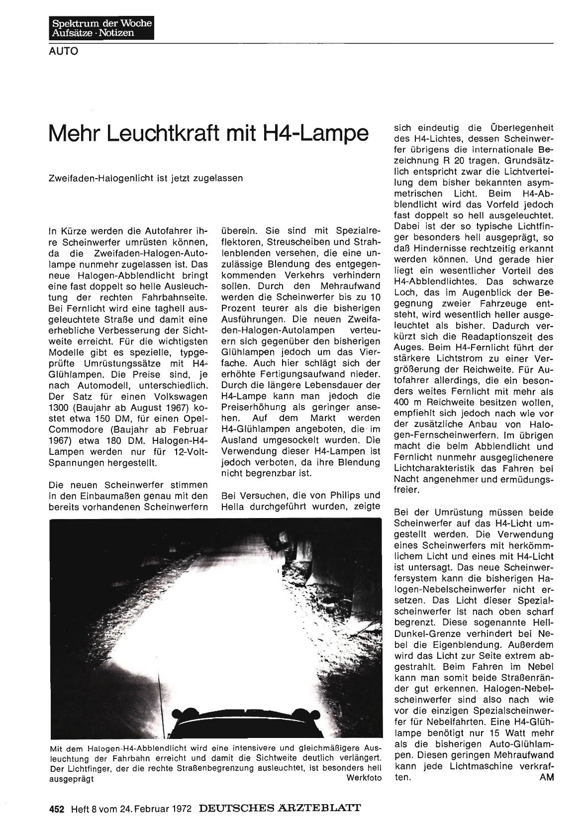 Vorschauseite 1: Mehr Leuchtkraft mit H4-Lampe. Zweifaden-Halogenlicht ist jetzt zugelassen
