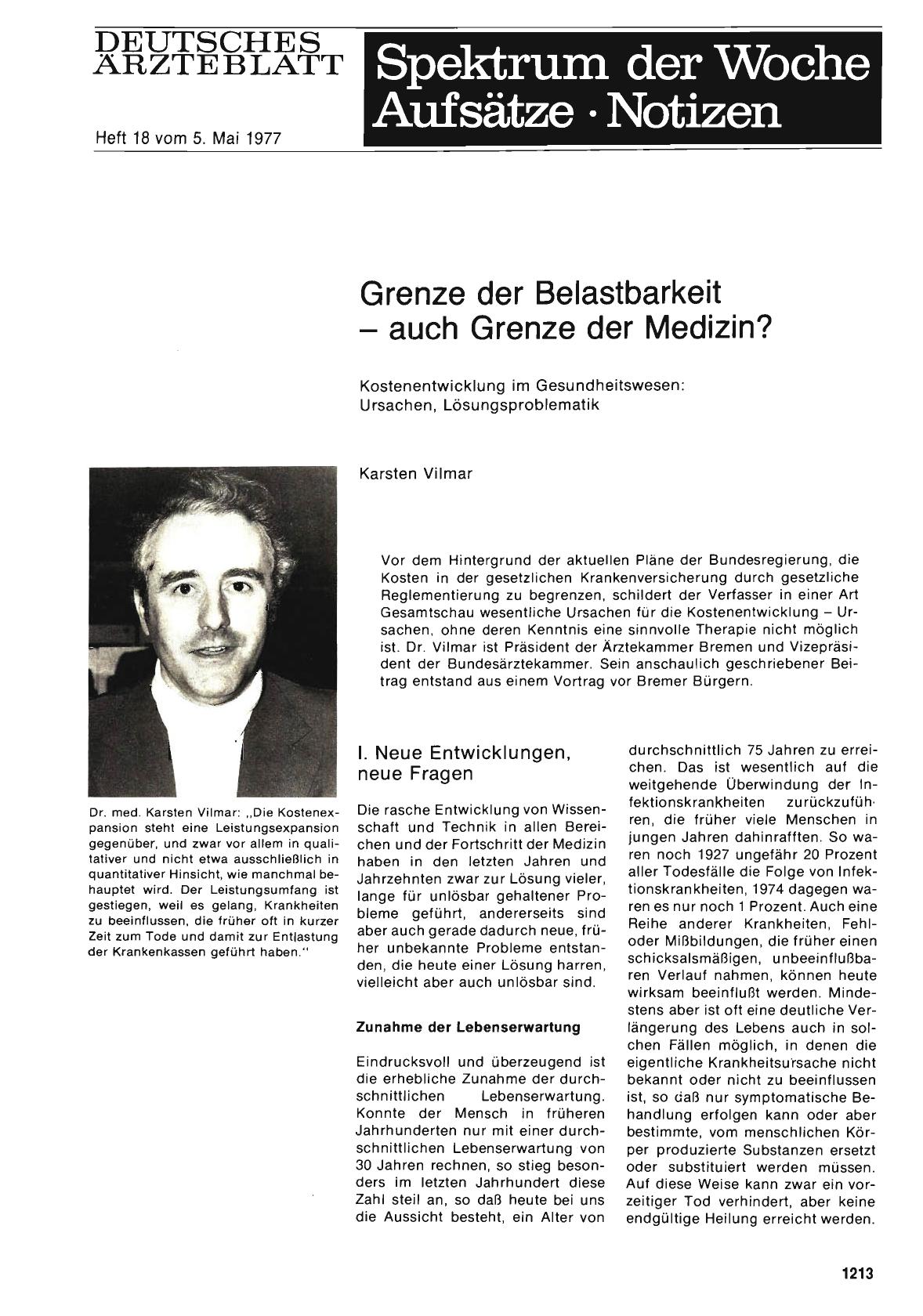 Vorschauseite 1: Grenze der Belastbarkeit — auch Grenze der Medizin? Kostenentwicklung im Gesundheitswesen: Ursachen, Lösungsproblematik