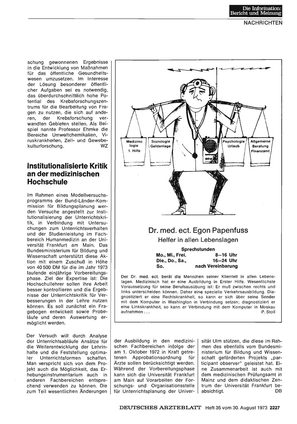 Vorschauseite 1: Institutionalisierte Kritik an der medizinischen Hochschule