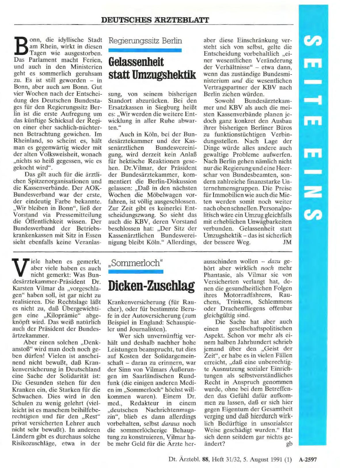 Vorschauseite 1: „Sommerloch“: Dicken-Zuschlag