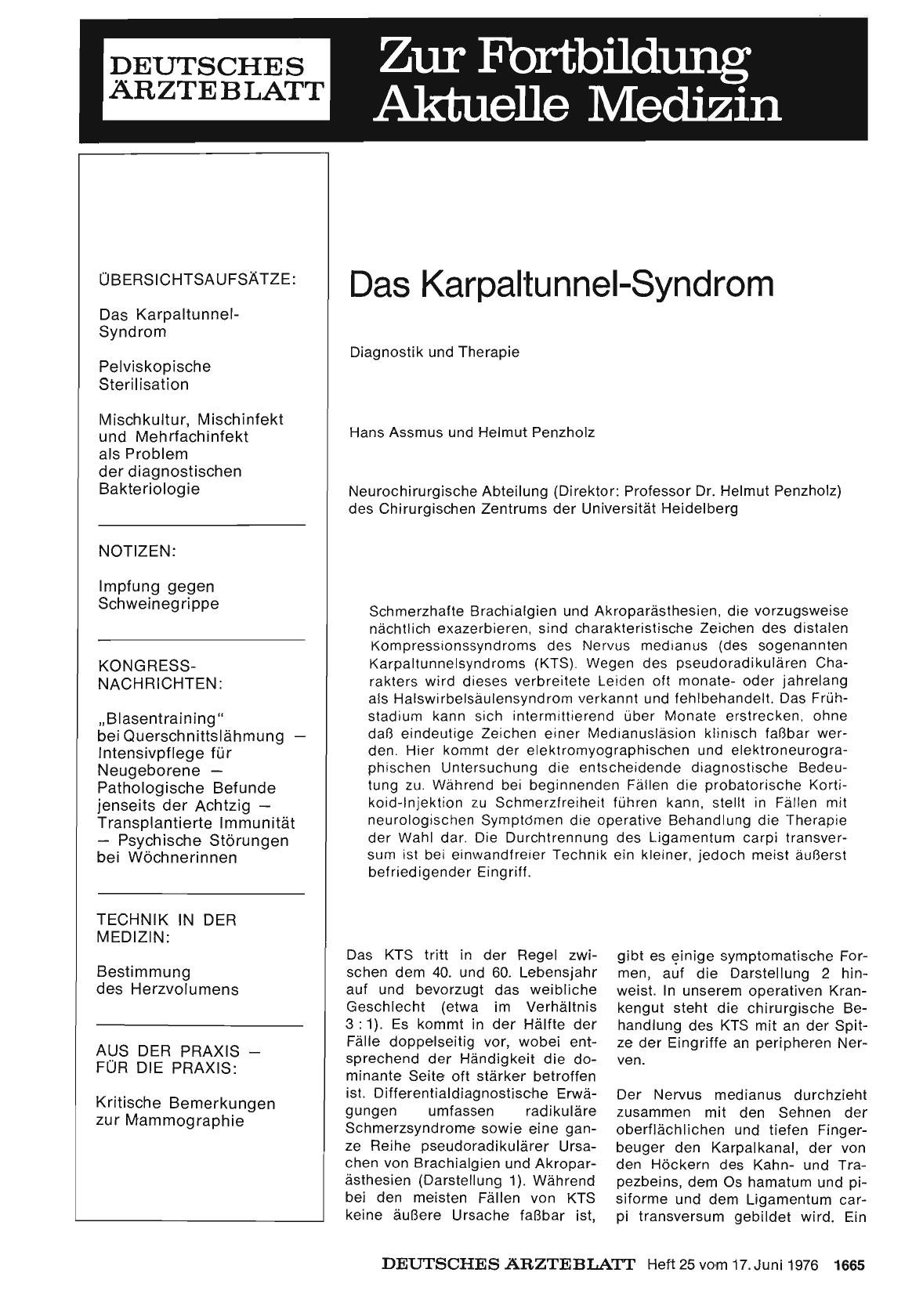 Vorschauseite 1: Das Karpaltunnel-Syndrom: Diagnostik und Therapie