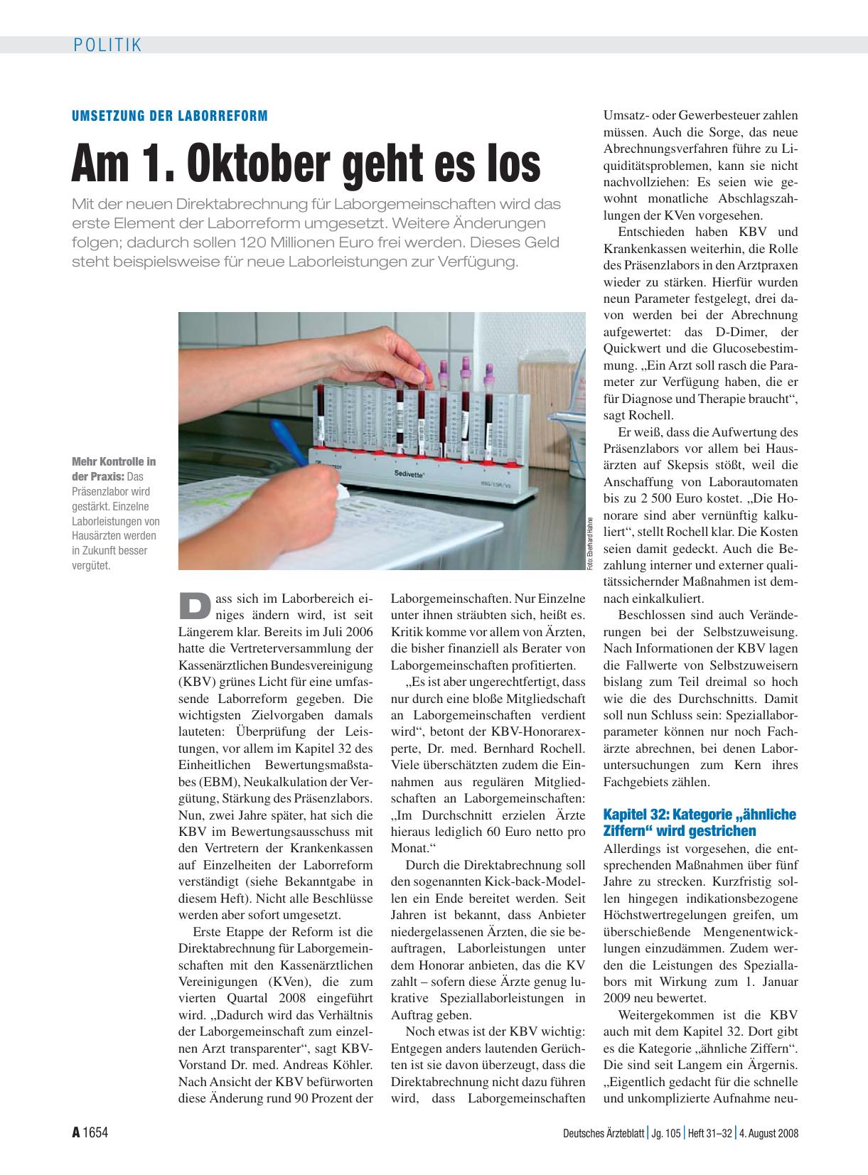 Vorschauseite 1: Umsetzung der Laborreform: Am 1. Oktober geht es los
