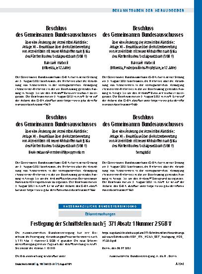 Vorschauseite 1: Beschluss des Gemeinsamen Bundesausschusses über eine Änderung der Arzneimittel-Richtlinie: Semaglutid
