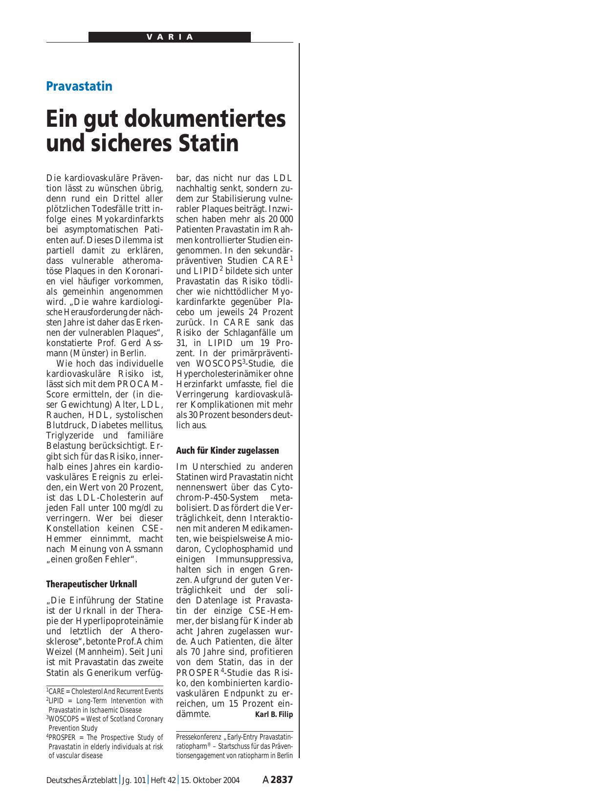 Vorschauseite 1: Pravastatin: Ein gut dokumentiertes und sicheres Statin