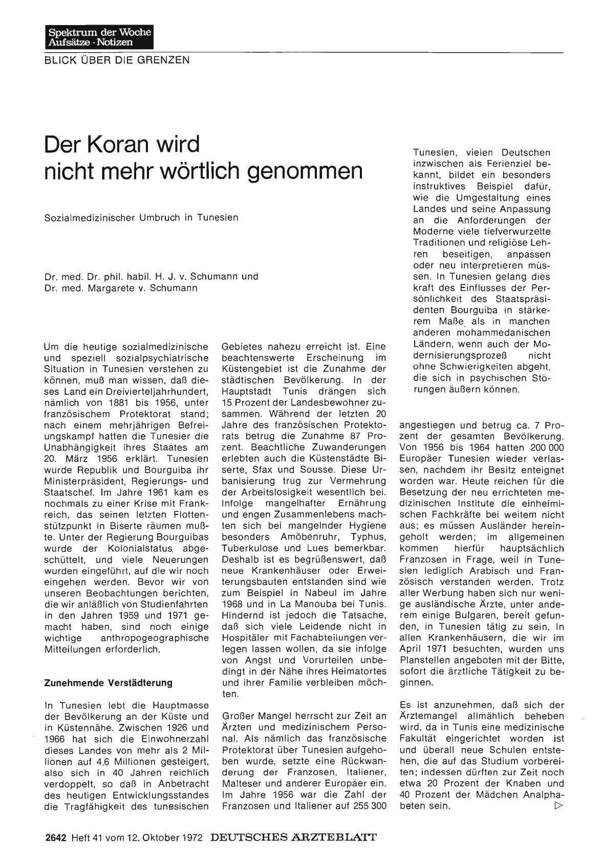 Vorschauseite 1: Der Koran wird nicht mehr wörtlich genommen: Sozialmedizinischer Umbruch in Tunesien