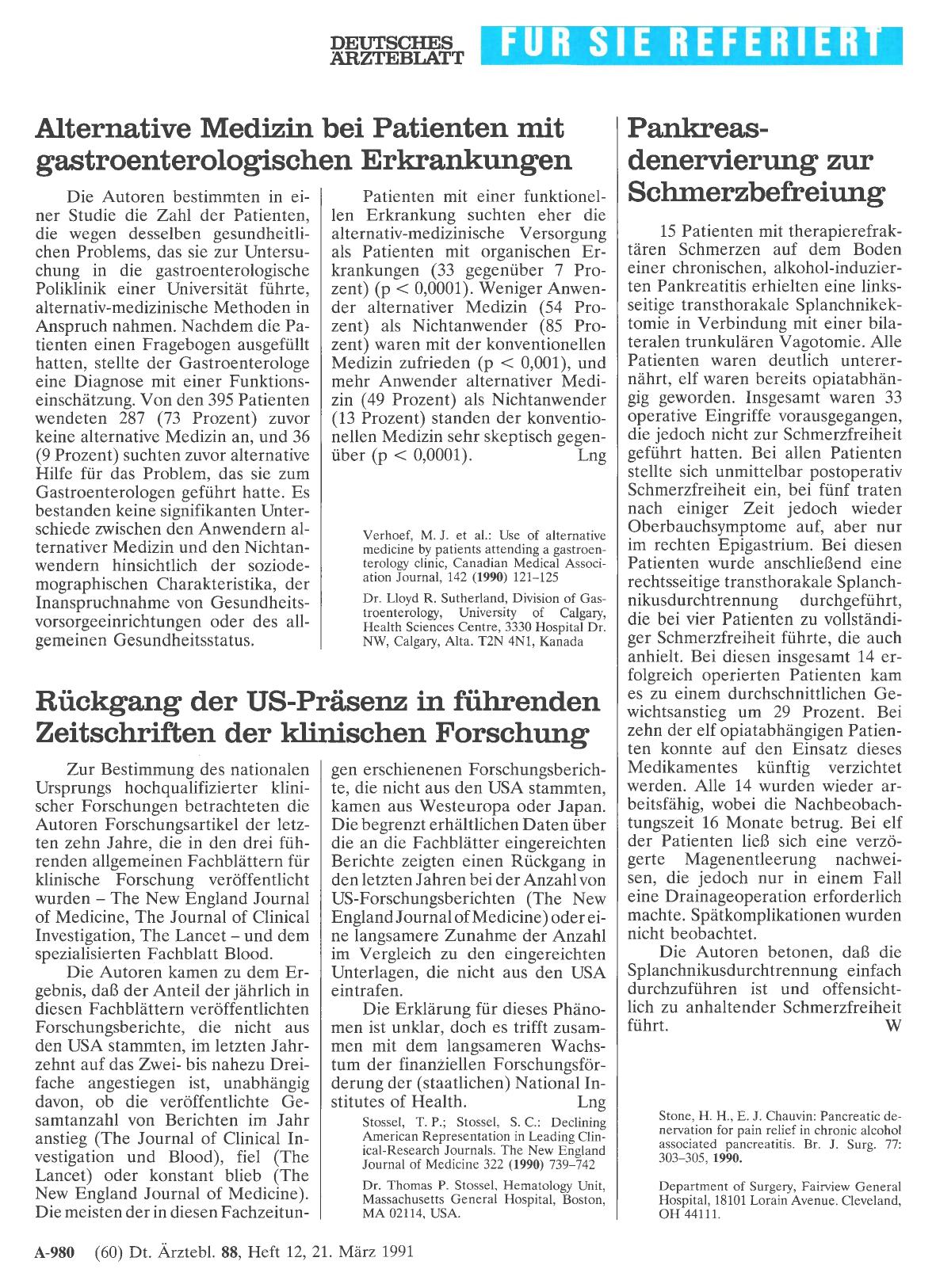 Vorschauseite 1: Pankreasdenervierung zur Schmerzbefreiung