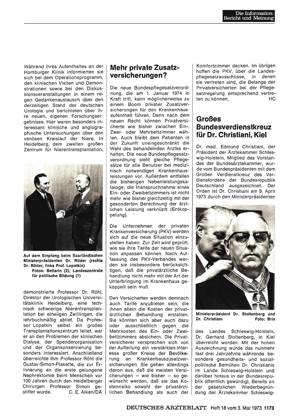 Vorschauseite 1: Großes Bundesverdienstkreuz für Dr. Christiani, Kiel