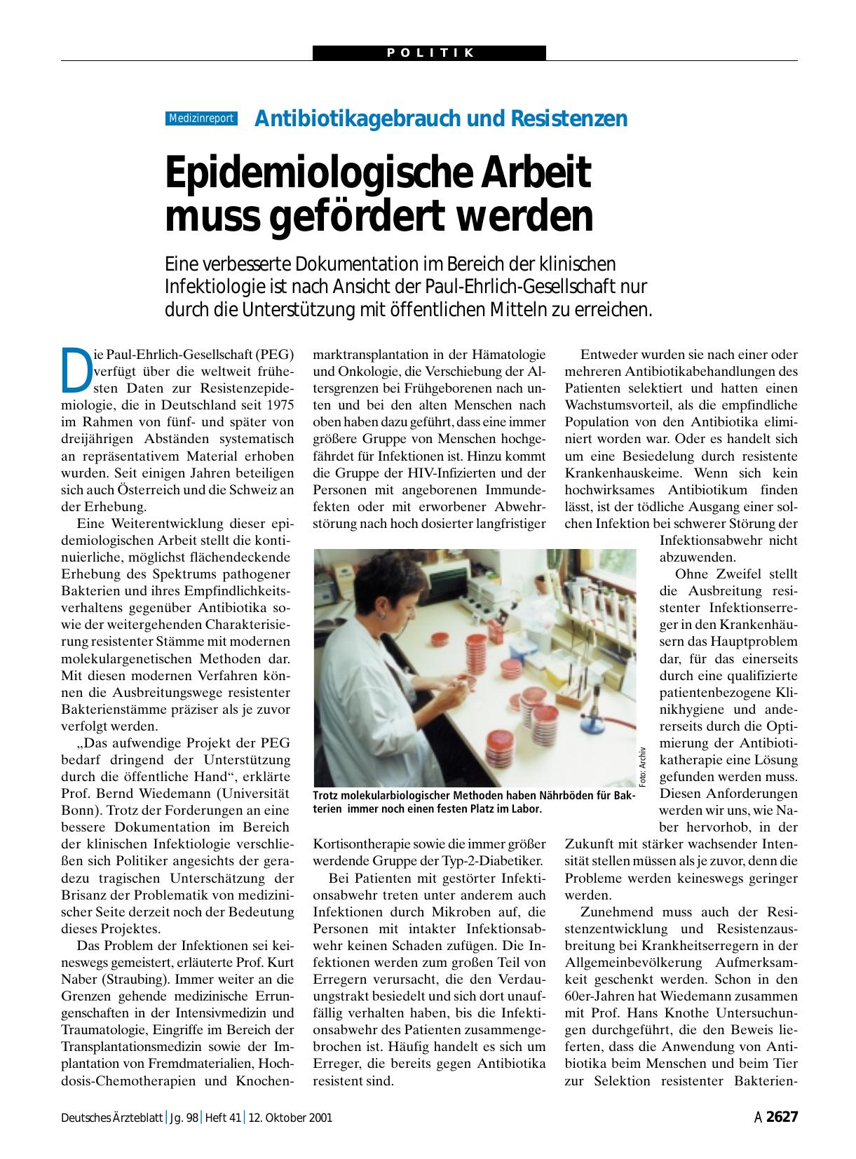 Vorschauseite 1: Antibiotikagebrauch und Resistenzen: Epidemiologische Arbeit muss gefördert werden