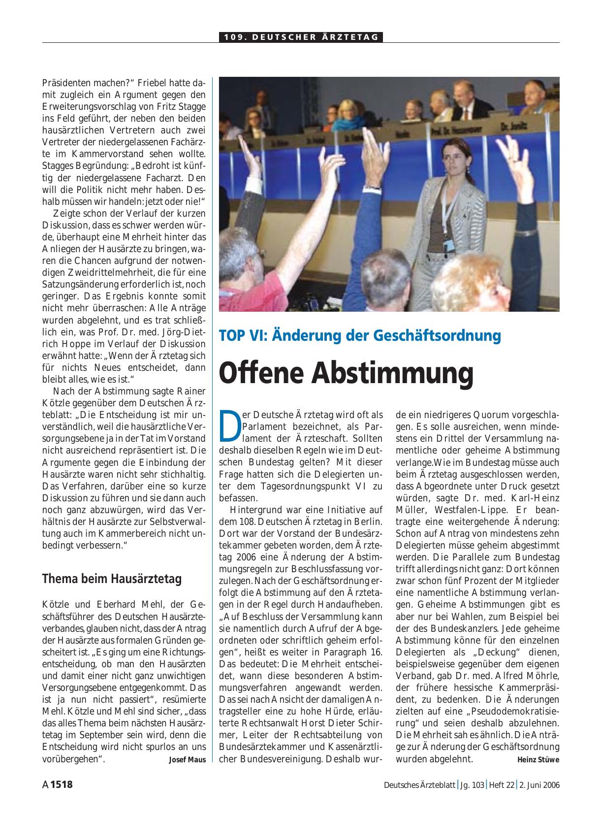 Vorschauseite 1: TOP VI: Änderung der Geschäftsordnung – Offene Abstimmung