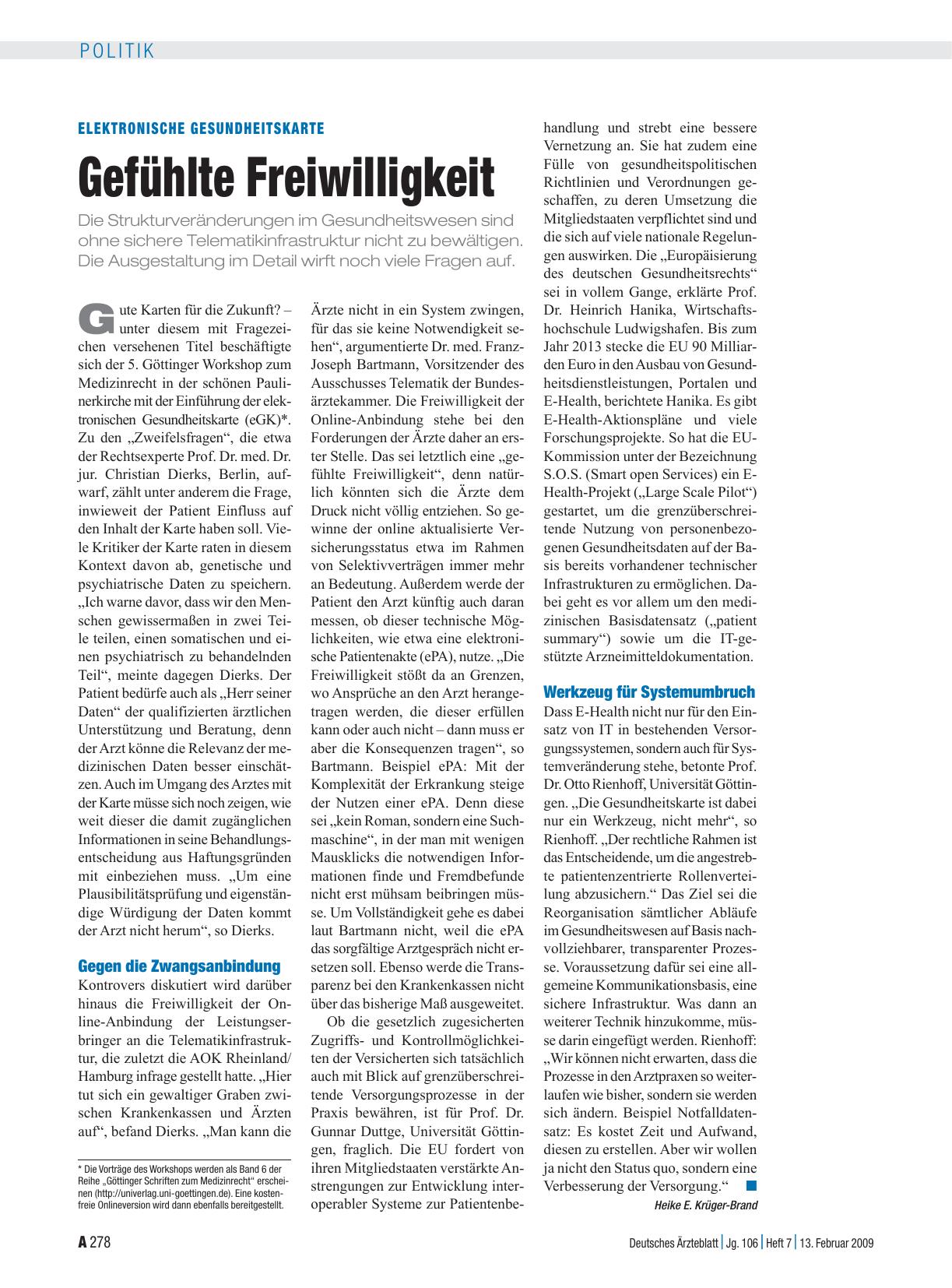 Vorschauseite 1: Elektronische Gesundheitskarte: Gefühlte Freiwilligkeit
