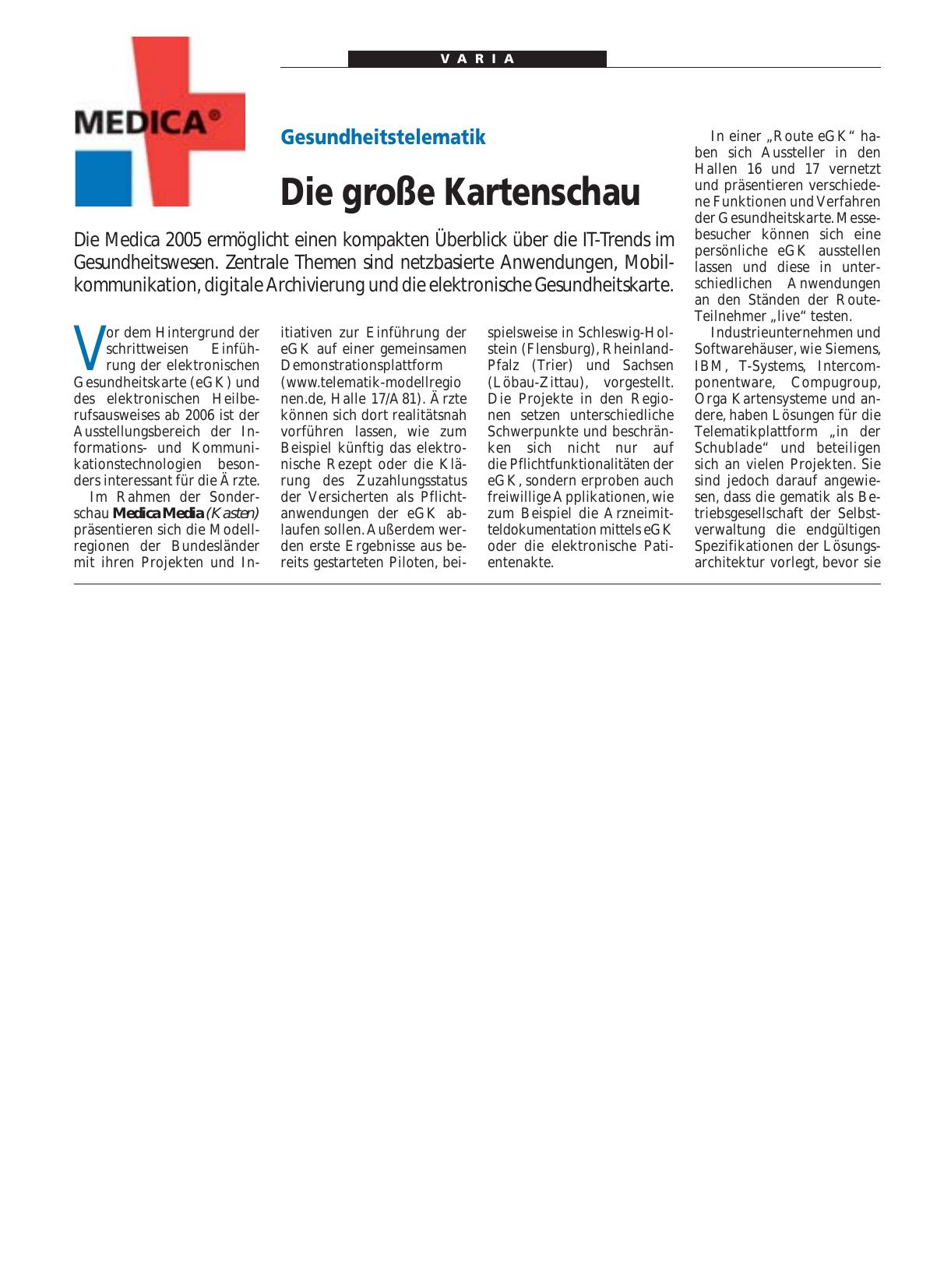 Vorschauseite 1: Gesundheitstelematik: Die große Kartenschau