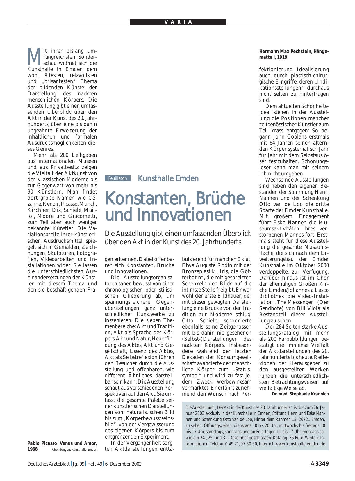 Vorschauseite 1: Kunsthalle Emden: Konstanten, Brüche und Innovationen
