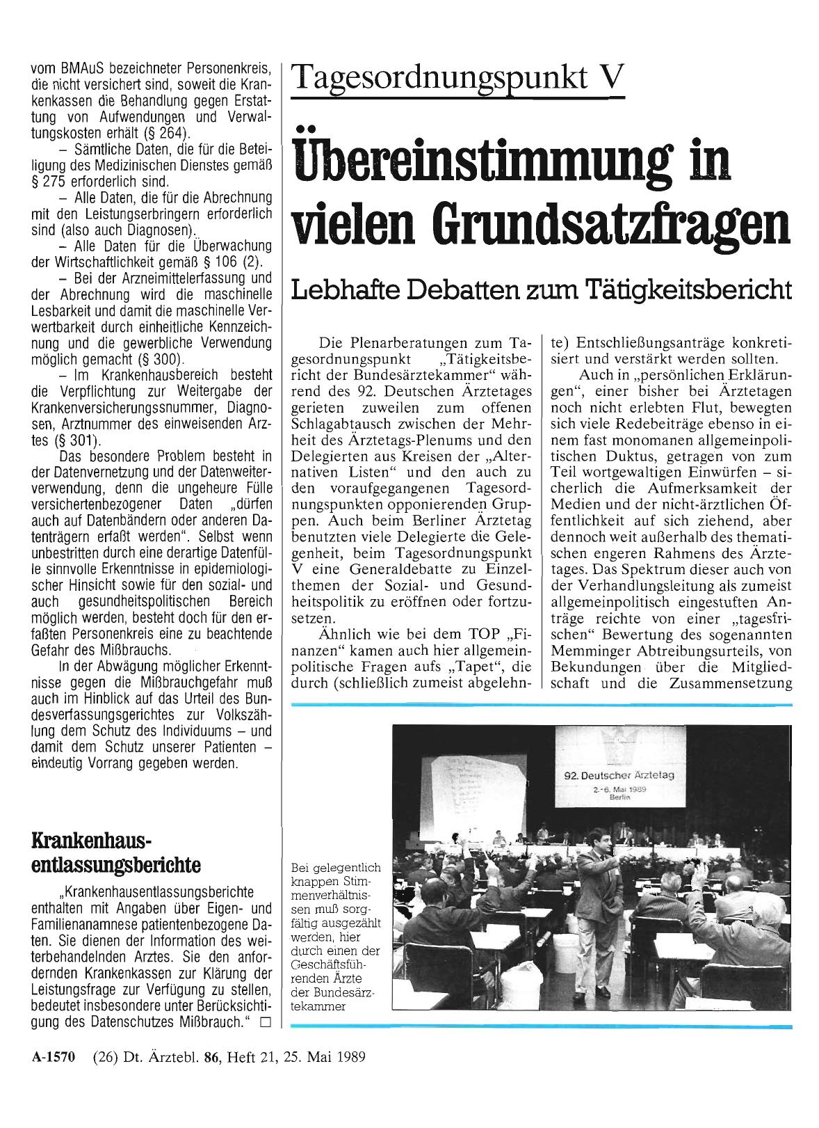 Vorschauseite 1: Tagesordnungspunkt V: Übereinstimmung in vielen Grundsatzfragen