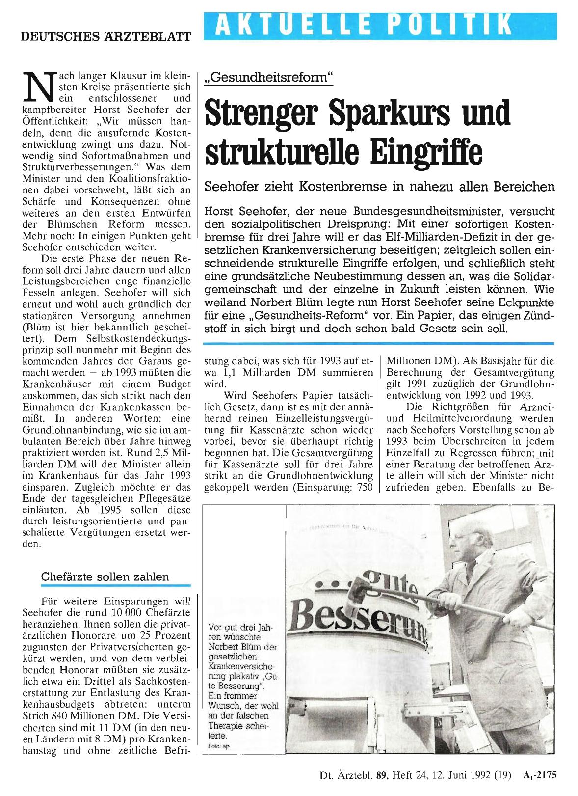 Vorschauseite 1: „Gesundheitsreform“: Strenger Sparkurs und strukturelle Eingriffe