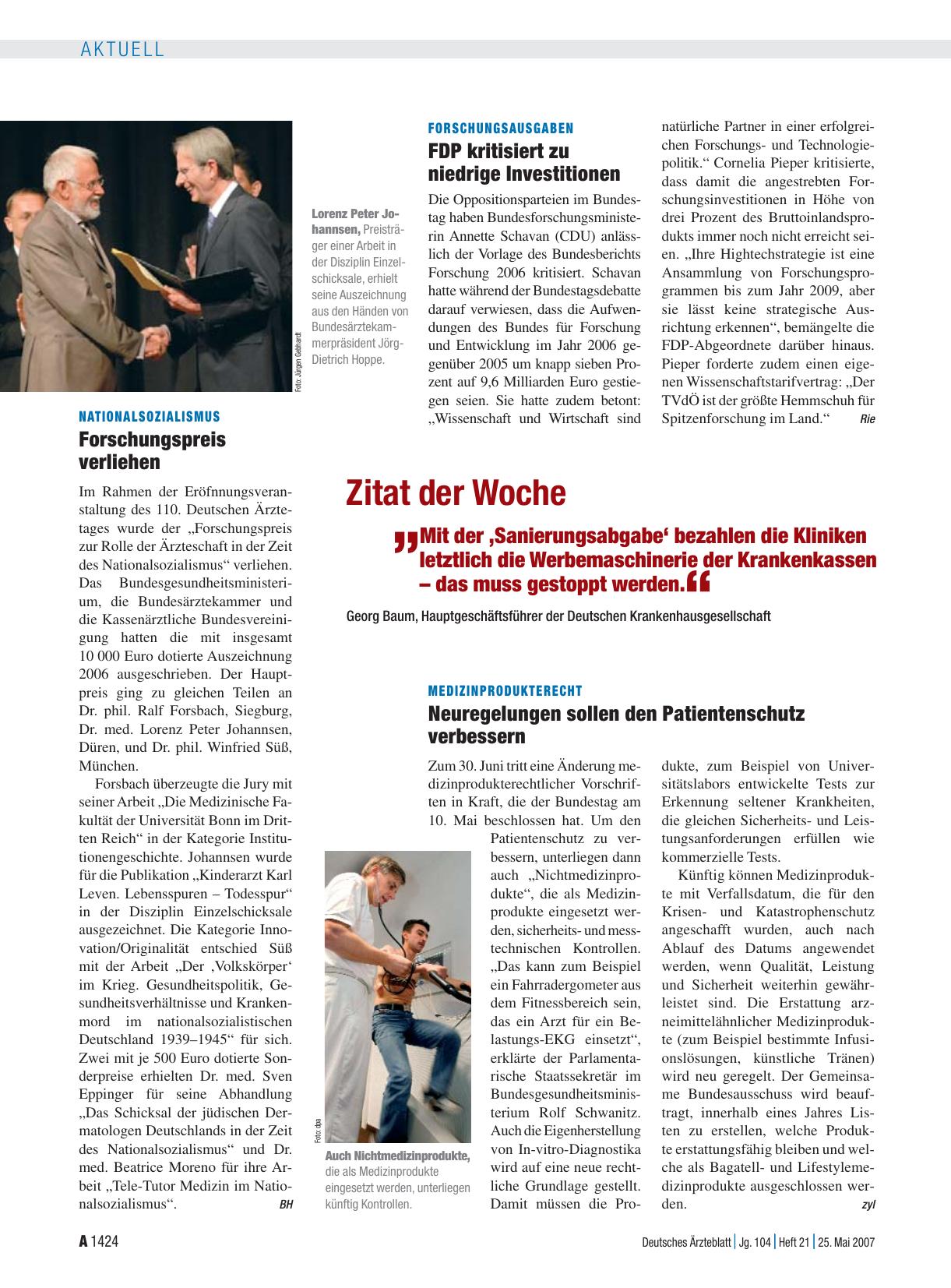Vorschauseite 1: Nationalsozialismus: Forschungspreis verliehen