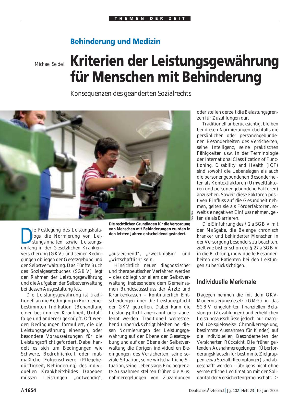 Vorschauseite 1: Behinderung und Medizin: Kriterien der Leistungsgewährung für Menschen mit Behinderung