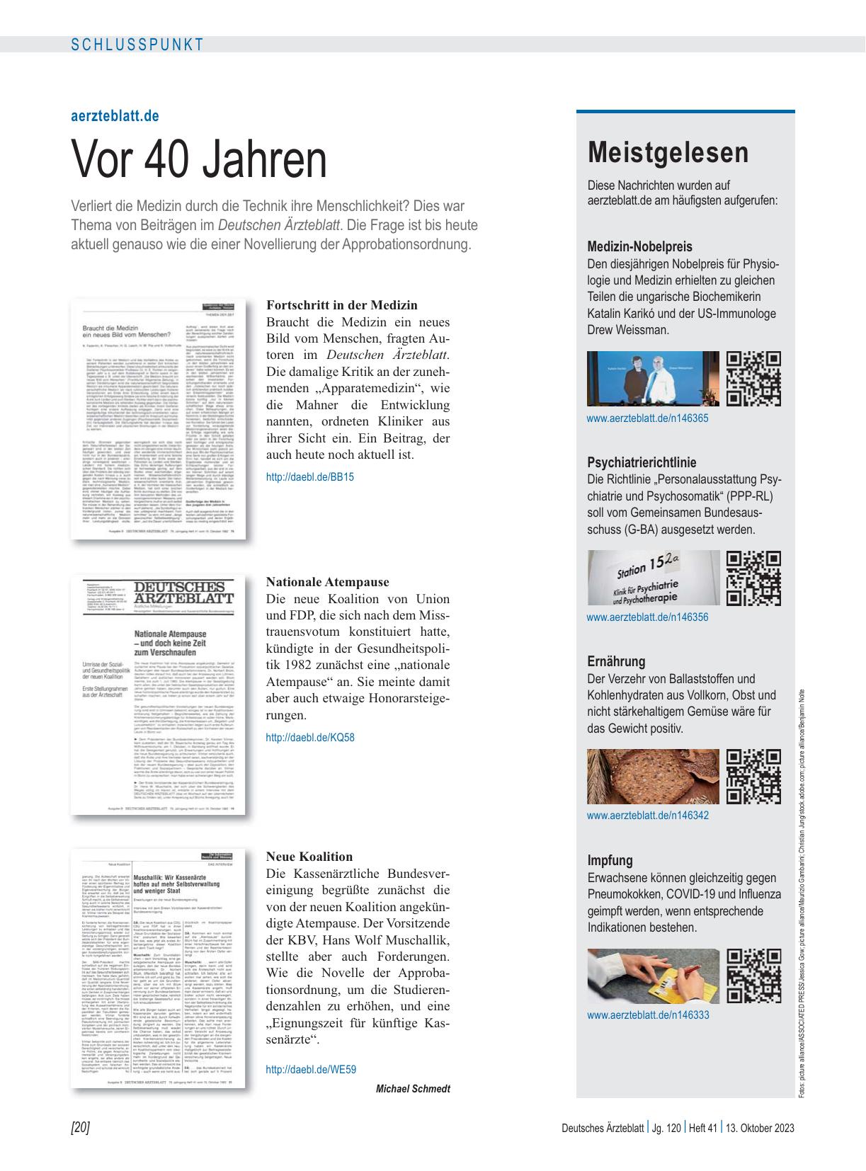 Vorschauseite 1: aerzteblatt.de: Vor 40 Jahren