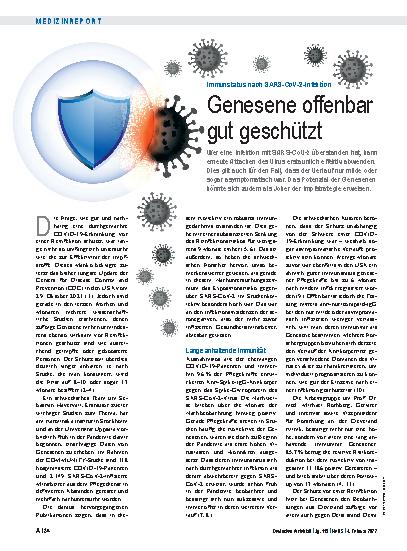 Vorschauseite 1: Immunstatus nach SARS-CoV-2-Infektion: Genesene offenbar gut geschützt