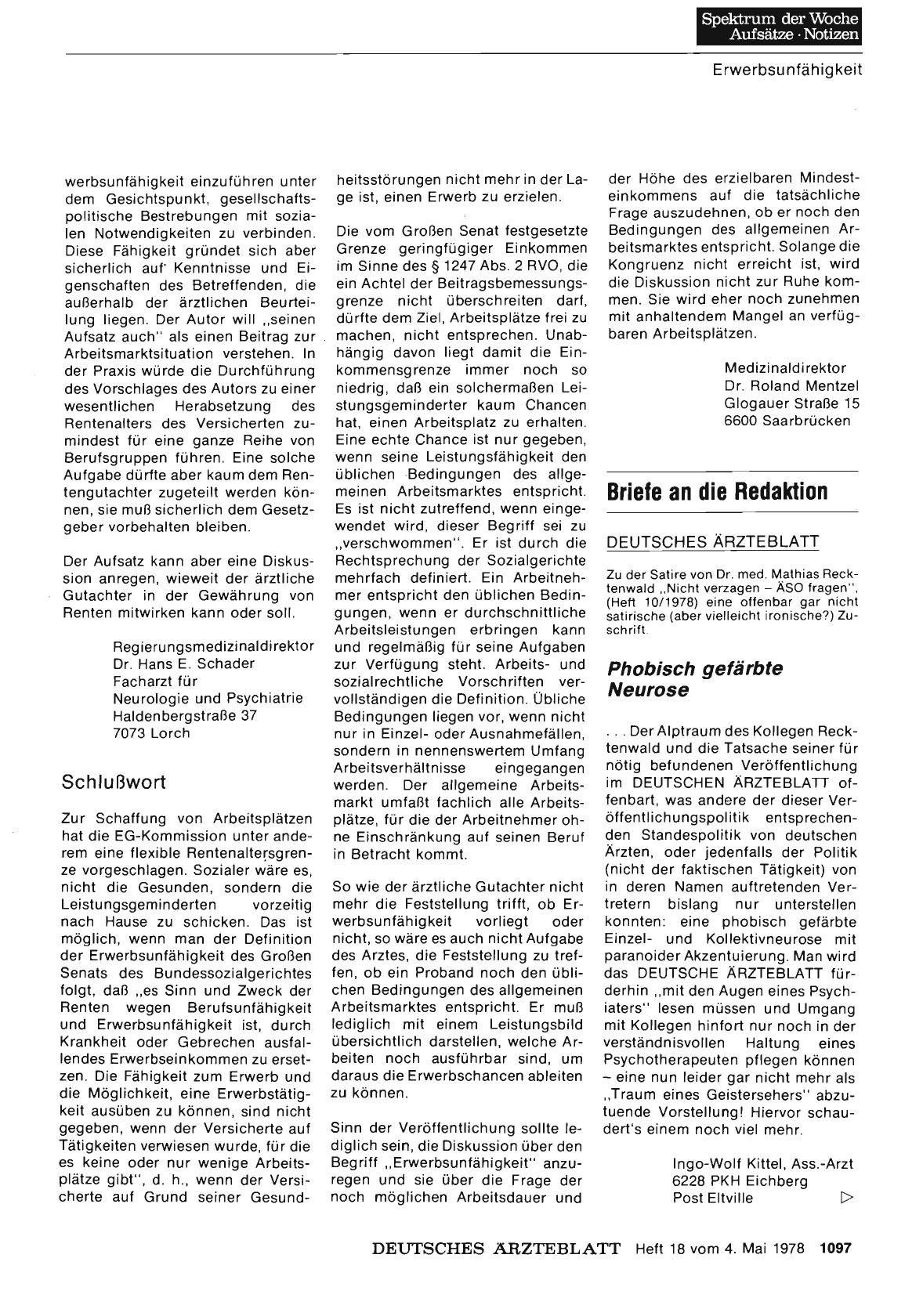 Vorschauseite 1: DEUTSCHES ÄRZTEBLATT: Phobisch gefärbte Neurose