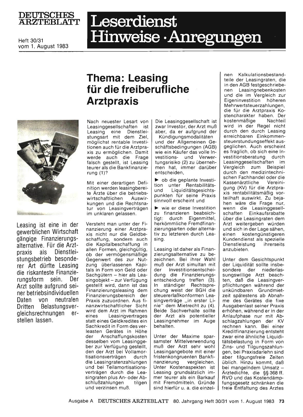 Vorschauseite 1: Thema: Leasing für die freiberufliche Arztpraxis