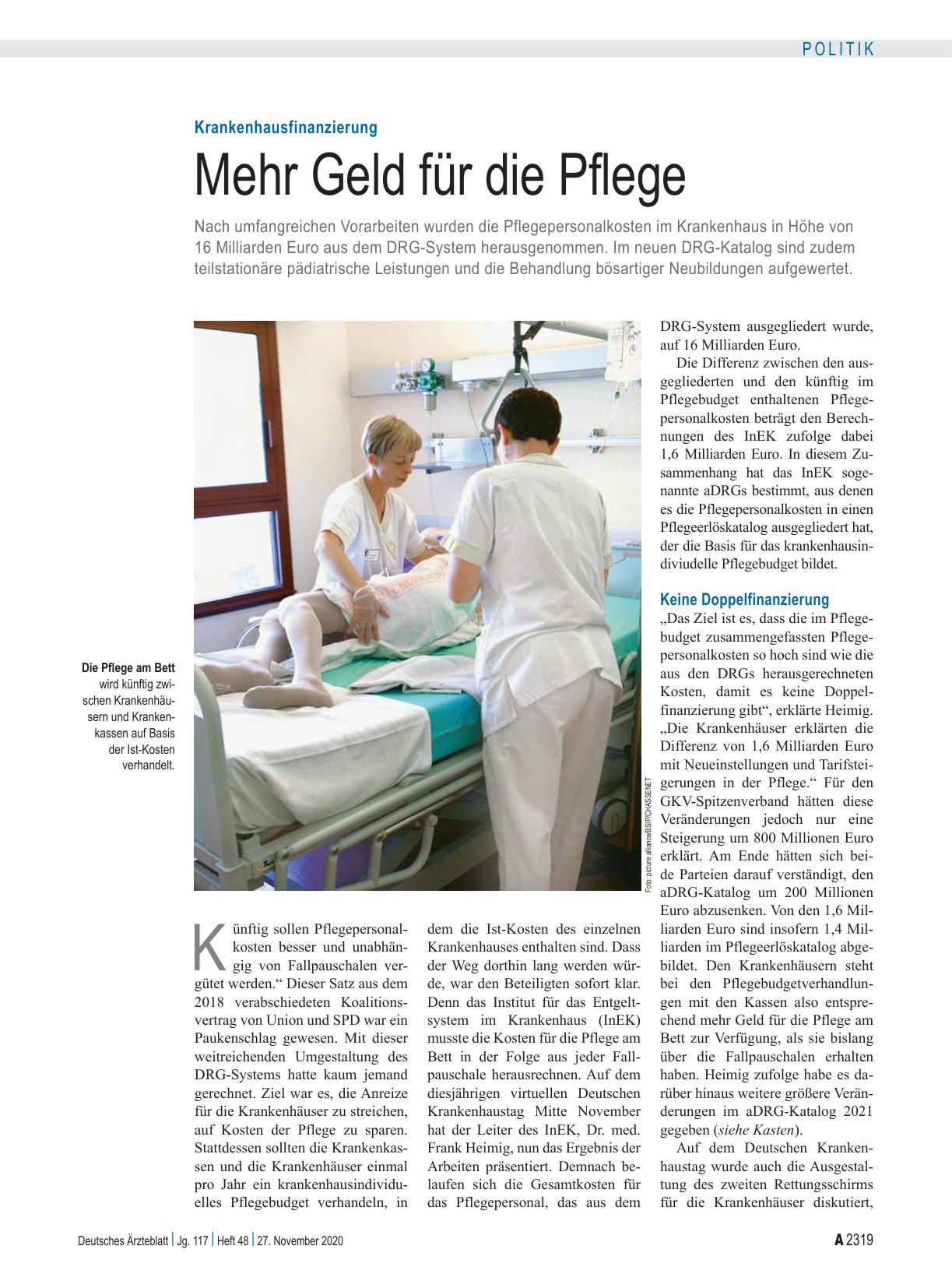 Vorschauseite 1: Krankenhausfinanzierung: Mehr Geld für die Pflege