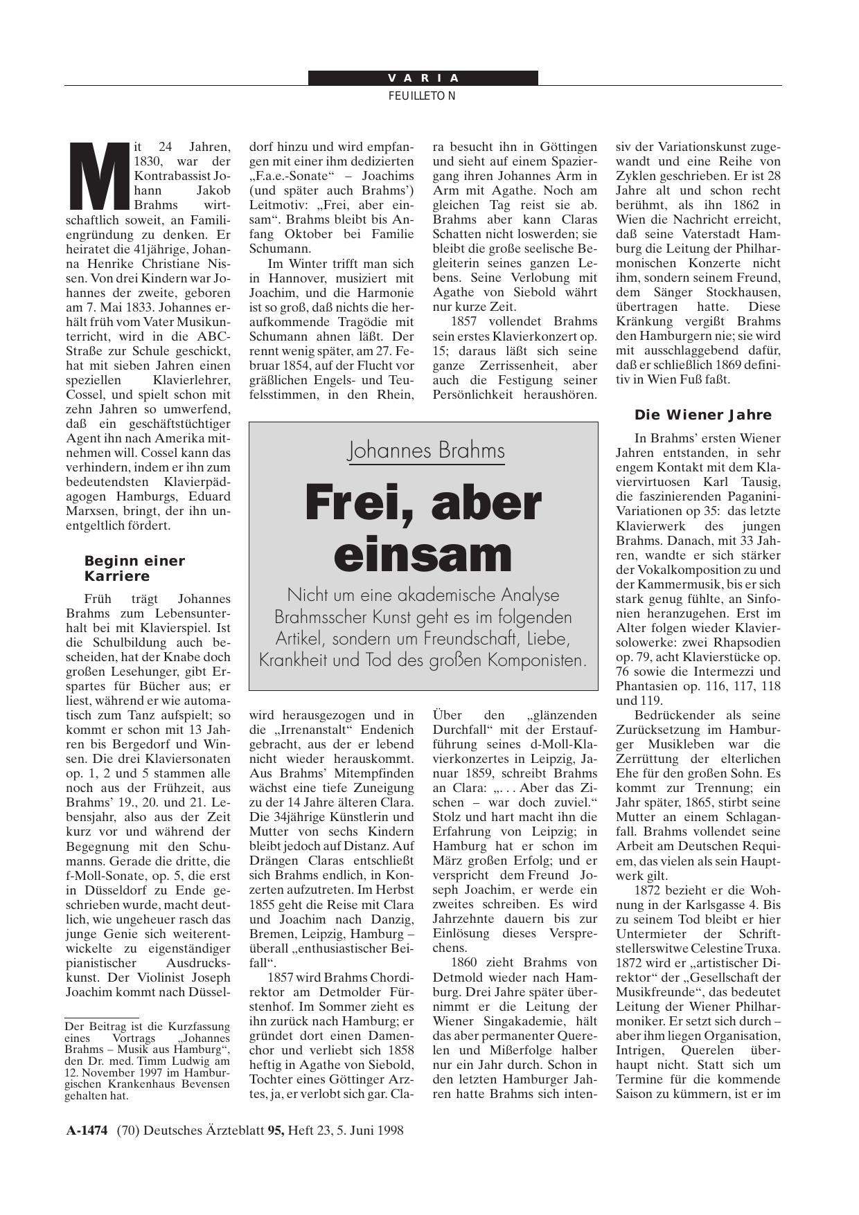 Vorschauseite 1: Johannes Brahms: Frei, aber einsam