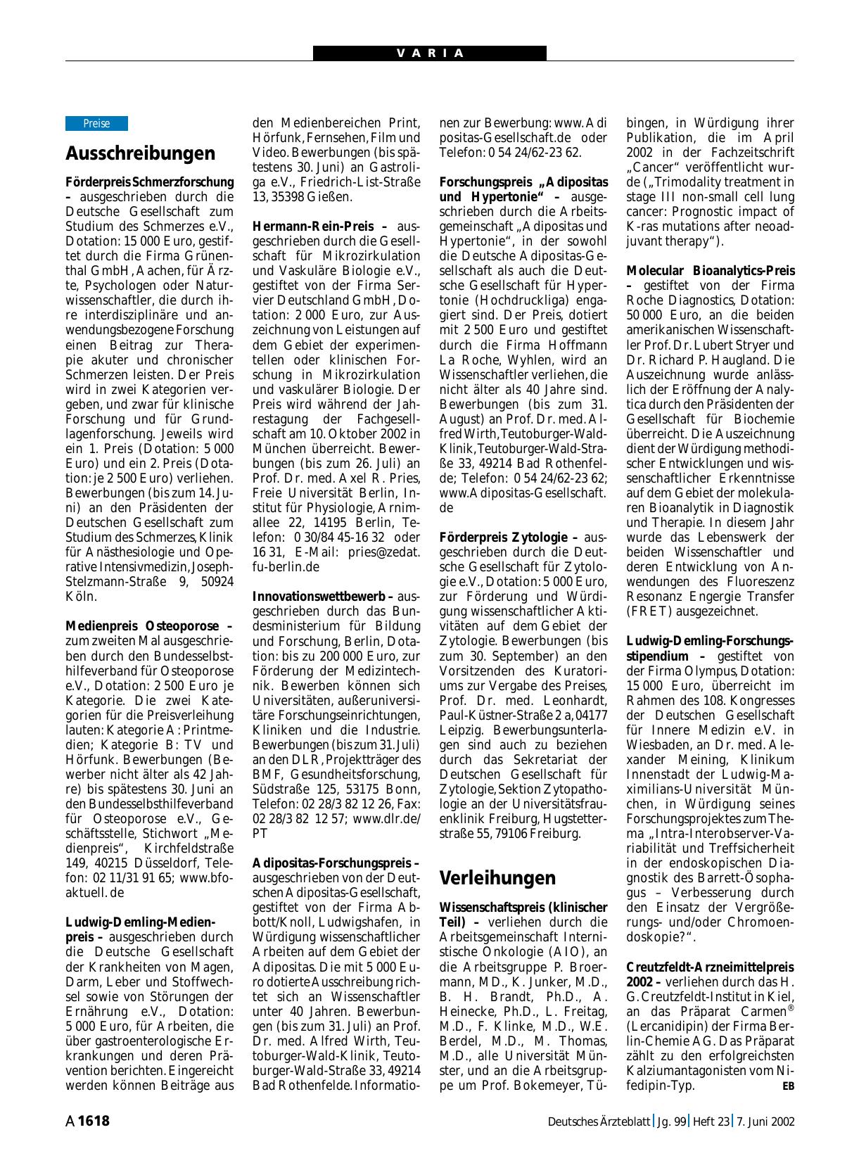 Vorschauseite 1: Verleihungen