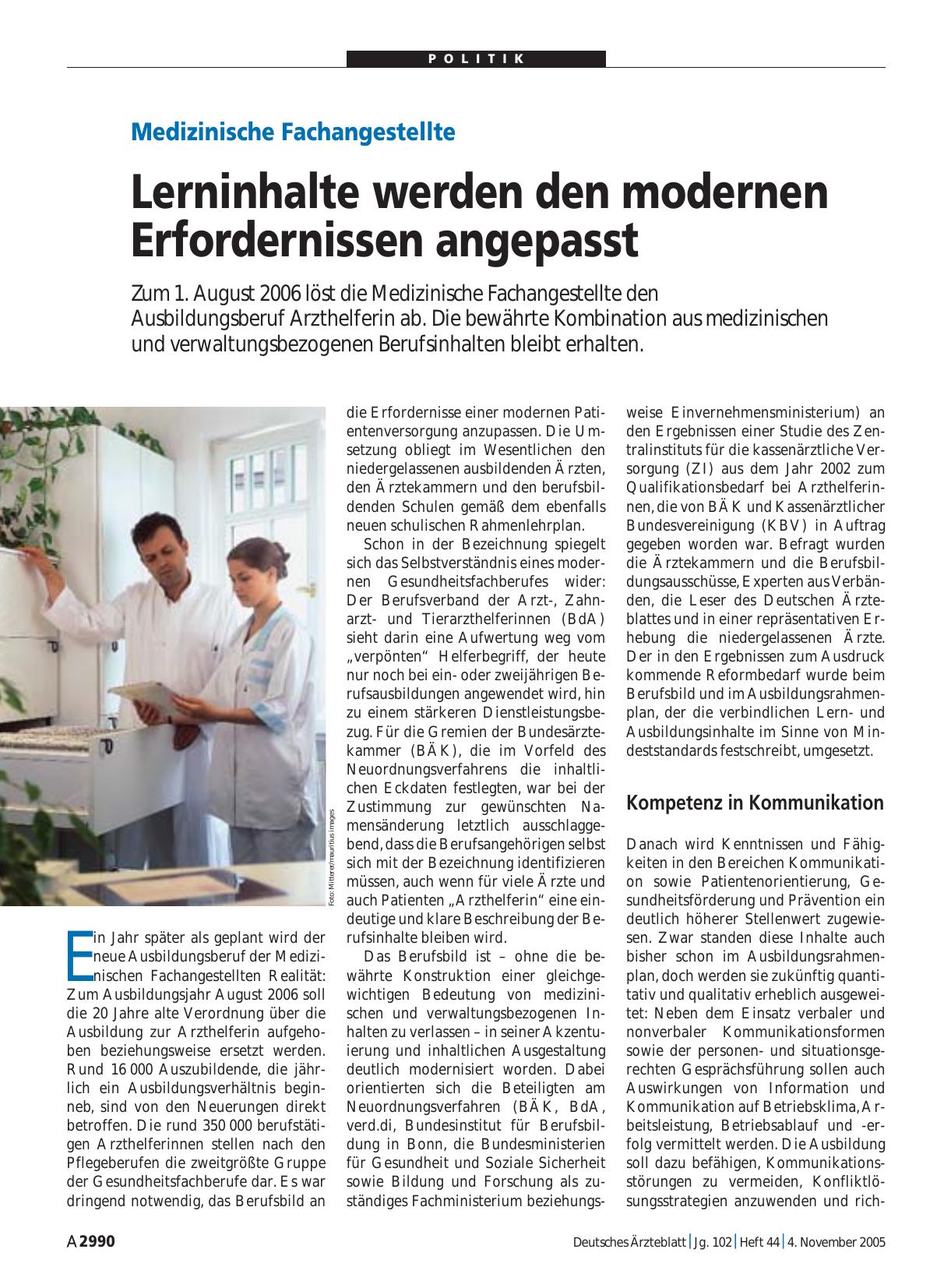 Vorschauseite 1: Medizinische Fachangestellte: Lerninhalte werden den modernen Erfordernissen angepasst