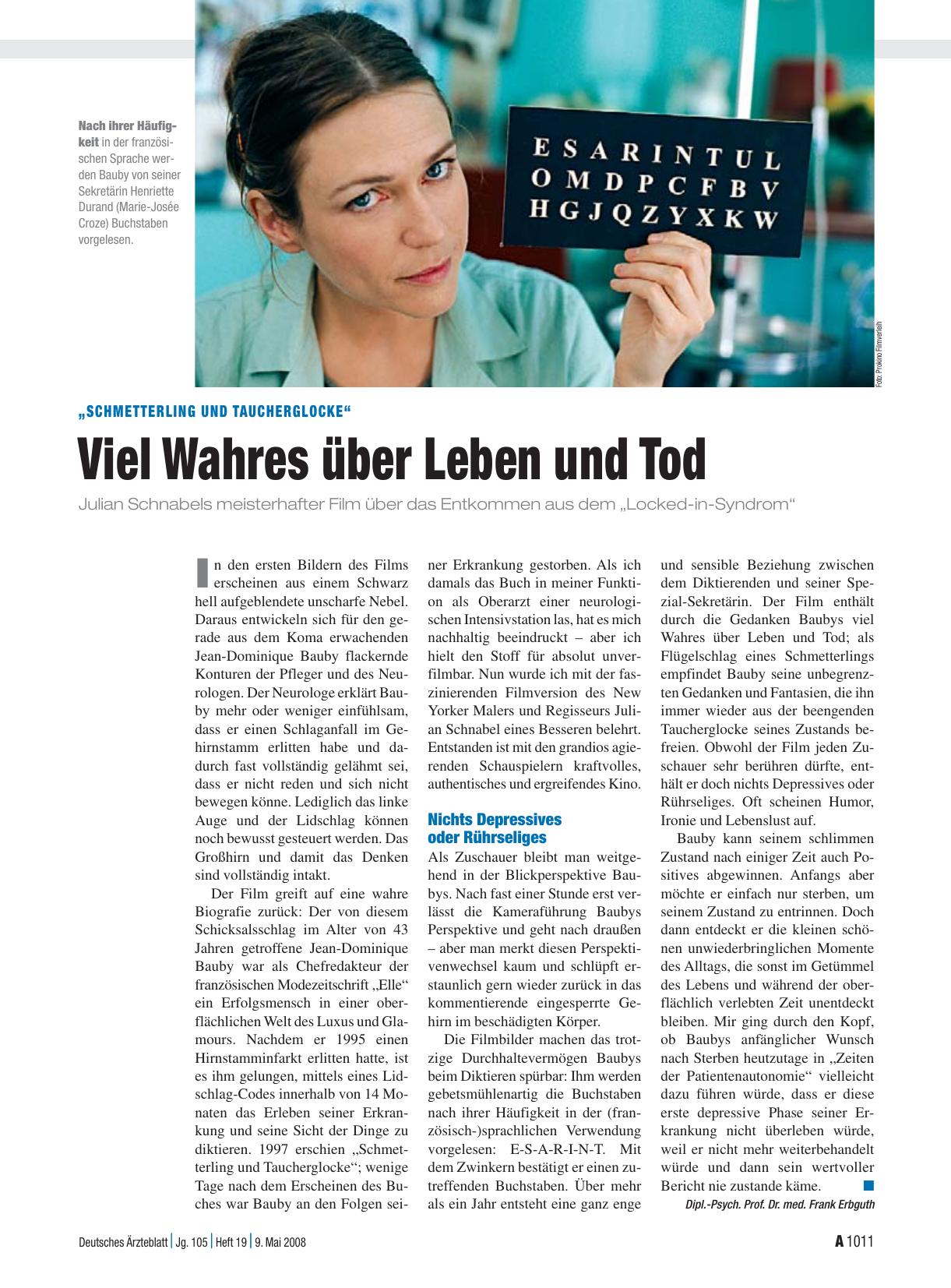 Vorschauseite 1: „Schmetterling und Taucherglocke“: Viel Wahres über Leben und Tod