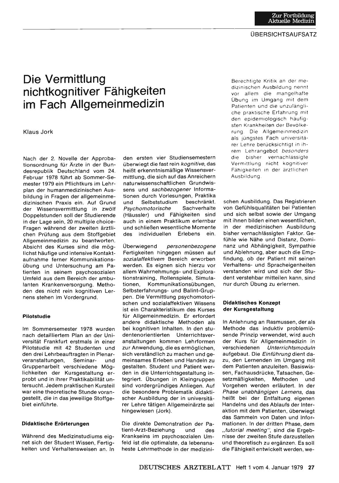 Vorschauseite 1: Die Vermittlung nichtkognitiver Fähigkeiten im Fach Allgemeinmedizin