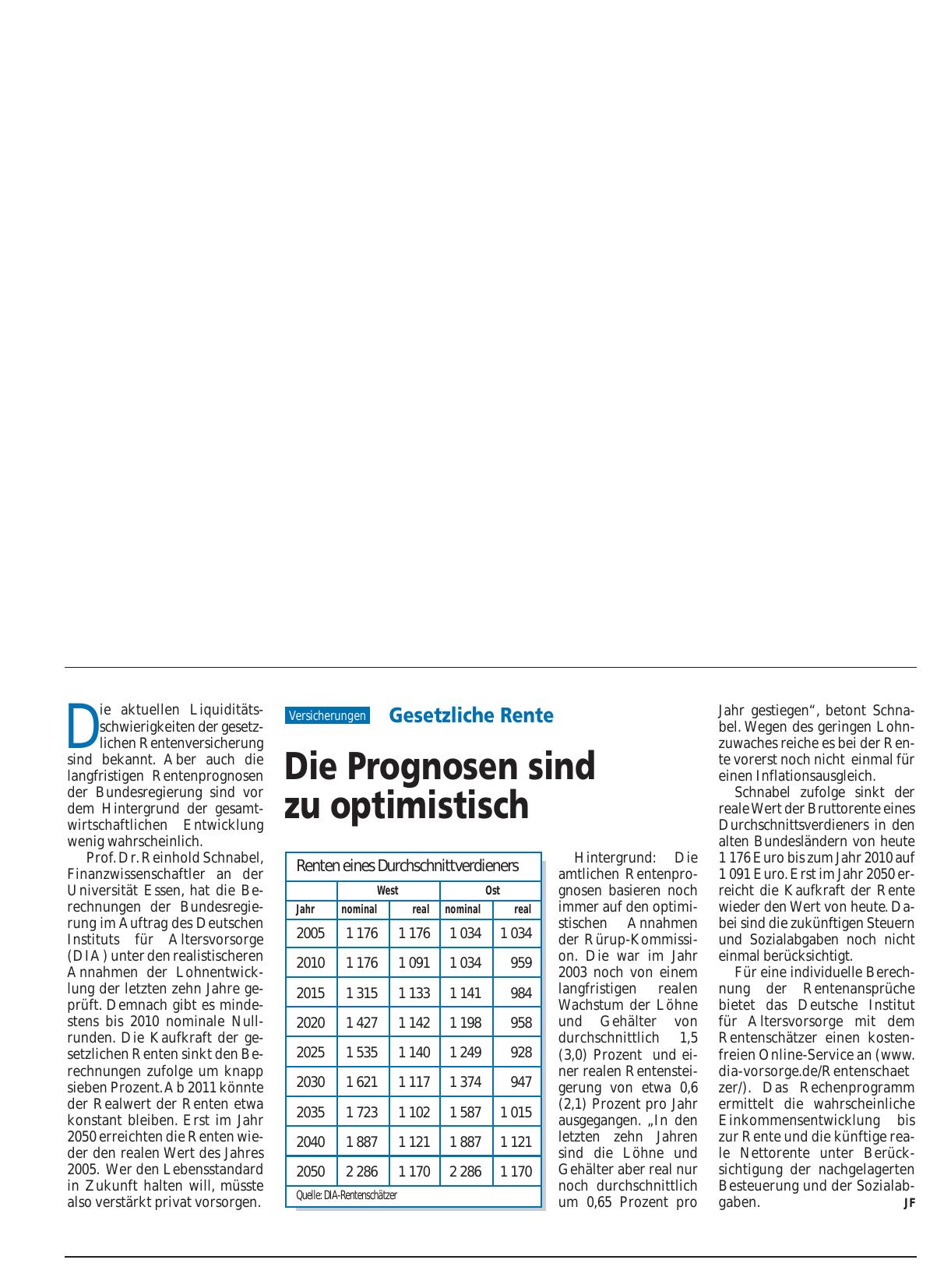 Vorschauseite 1: Gesetzliche Rente: Die Prognosen sind zu optimistisch