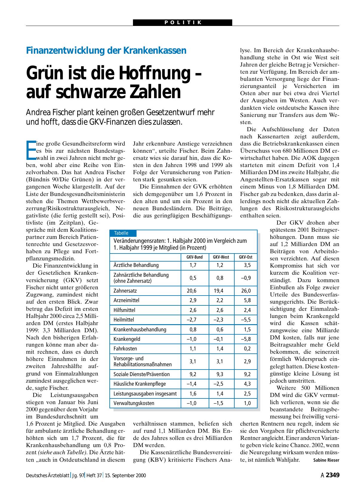 Vorschauseite 1: Finanzentwicklung der Krankenkassen: Grün ist die Hoffnung – auf schwarze Zahlen