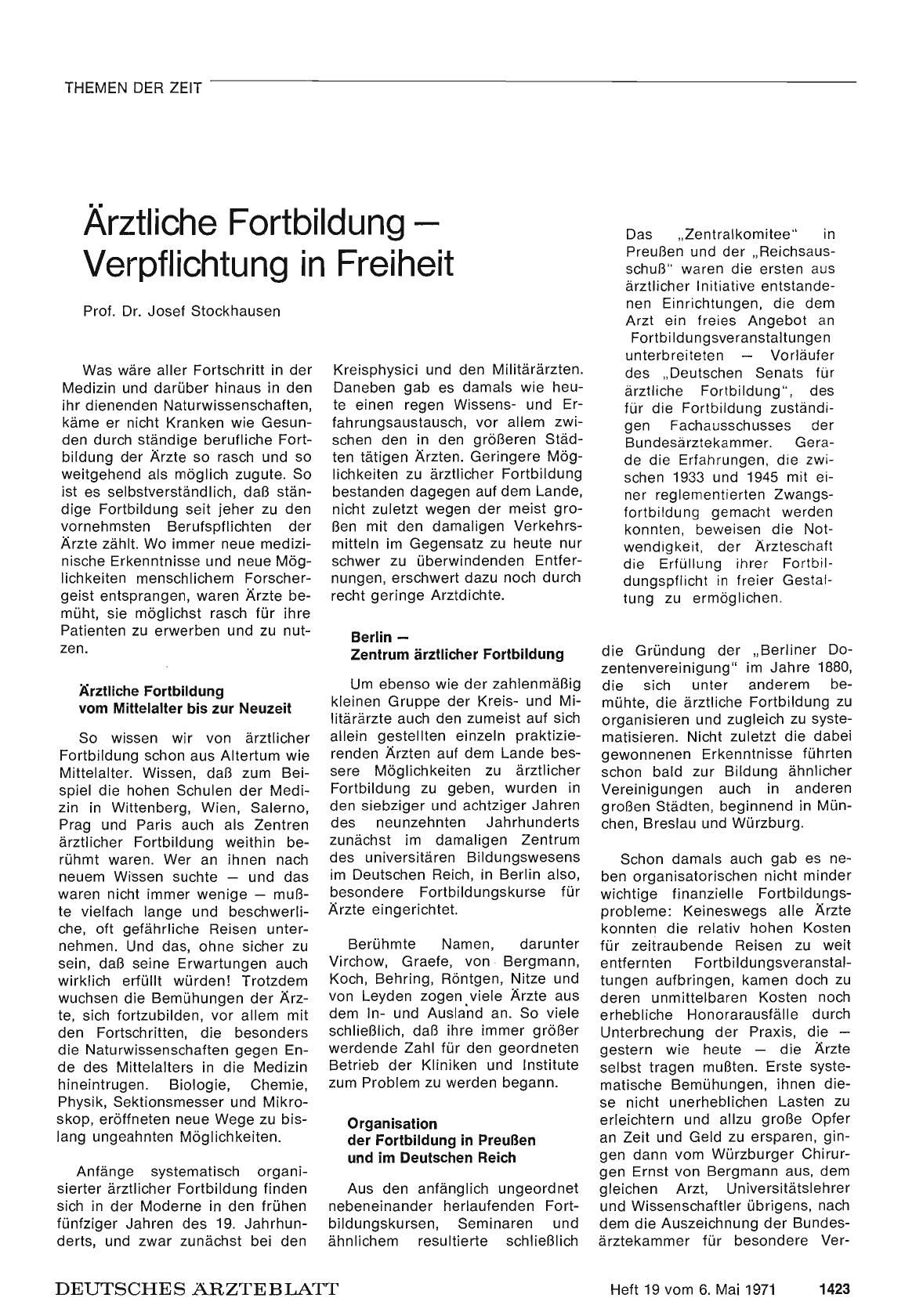 Vorschauseite 1: Ärztliche Fortbildung — Verpflichtung in Freiheit