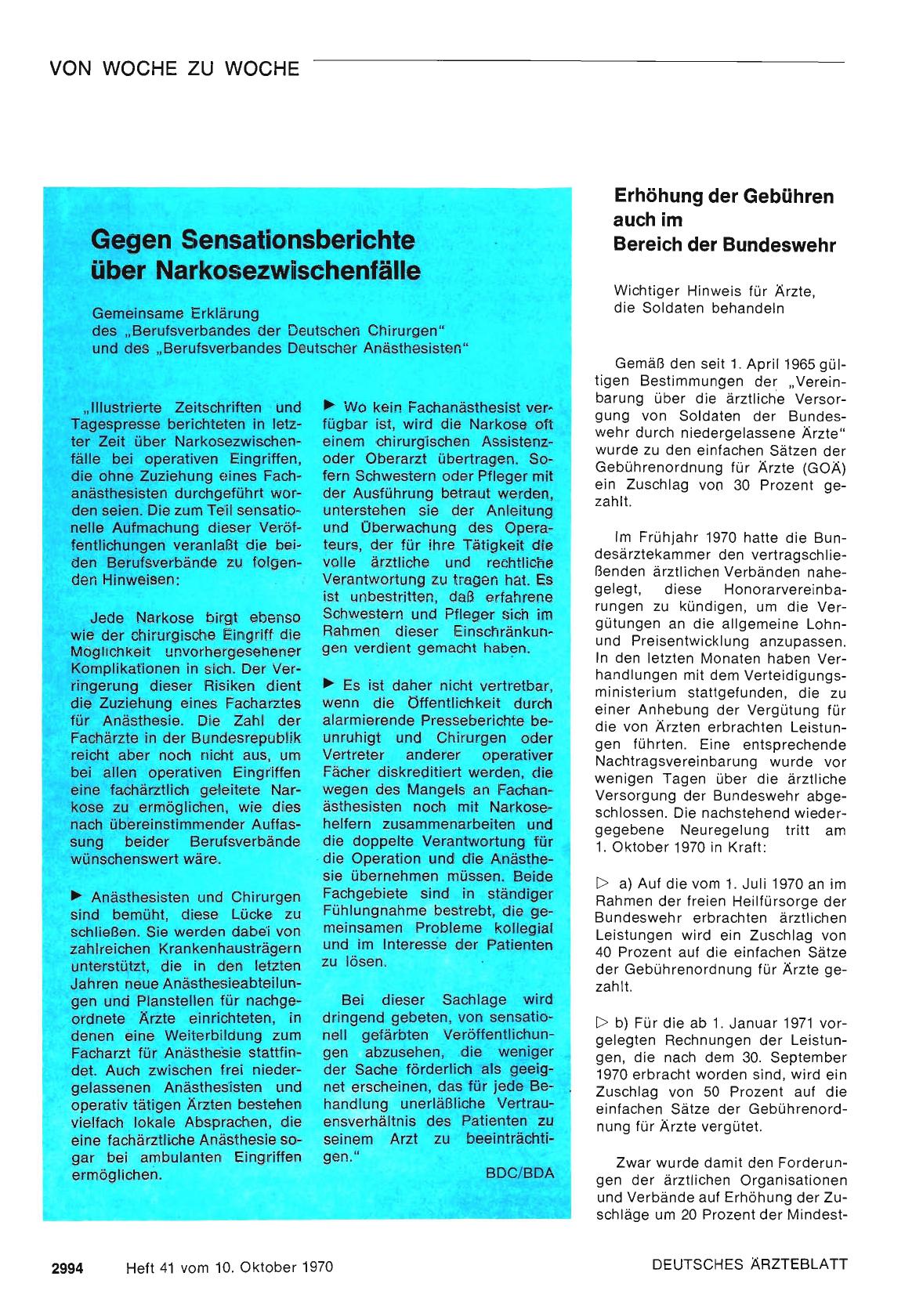 Vorschauseite 1: Gegen Sensationsberichte über Narkosezwischenfälle
