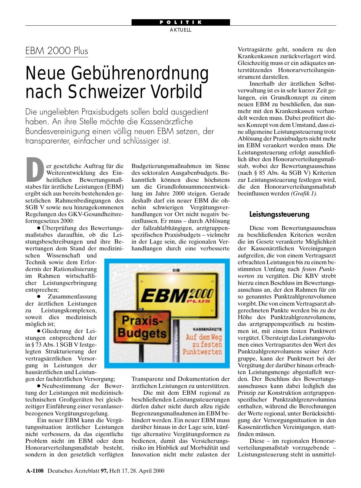 Vorschauseite 1: EBM 2000 Plus: Neue Gebührenordnung nach Schweizer Vorbild