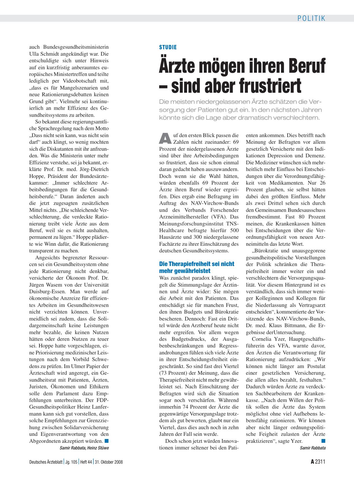 Vorschauseite 1: Studie: Ärzte mögen ihren Beruf – sind aber frustriert